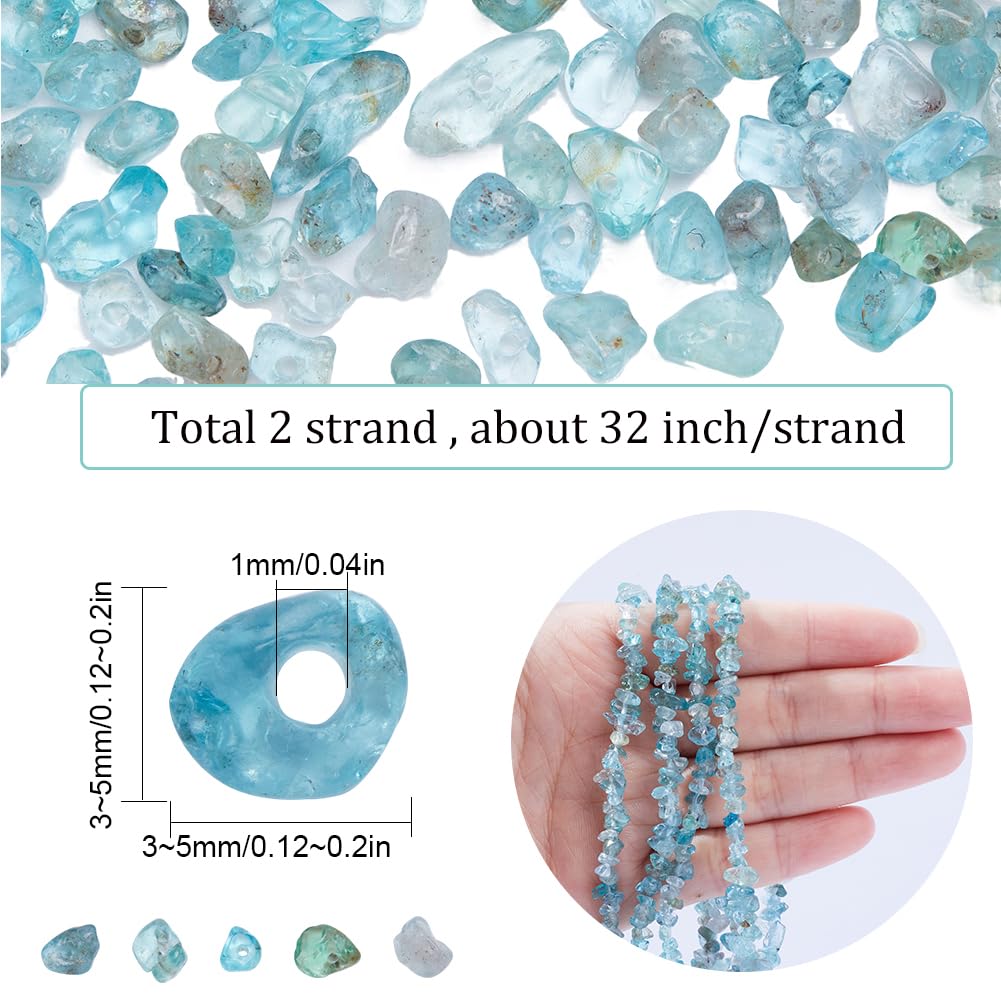 SUNNYCLUE 2 Strands Apatite Chip Beads Chip Stones Beads Natural Apatite Beads Apatite Crystal Chips Healing Energy Chip Bead Strands Gemstone Chips for jewellery Making Home Decor Vase Plant Supplies - Image 2
