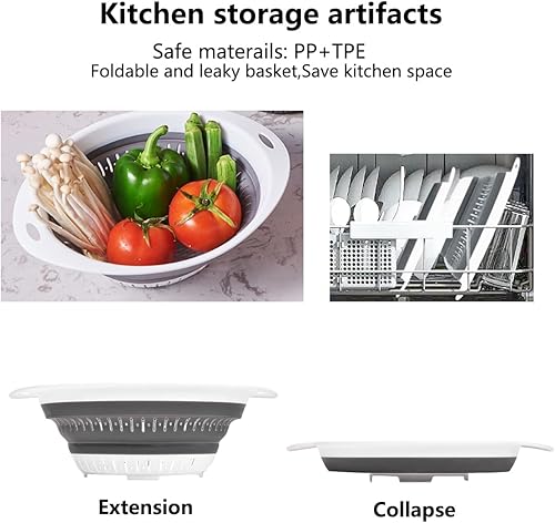 Miniatura 4 de Colador plegable de 2 piezas, sin BPA, colador de pasta con asa, coladores de silicona y coladores de alimentos, colador de verduras y frutas,