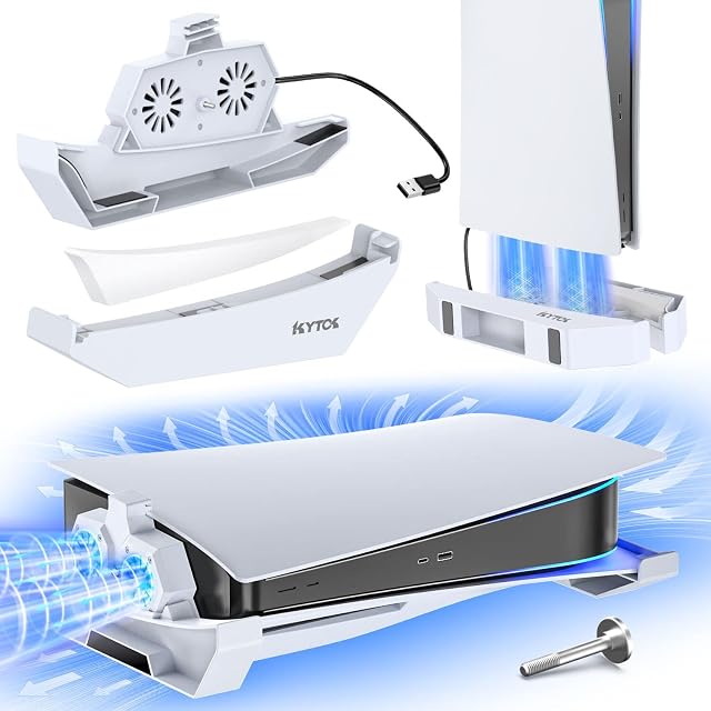PS5 Stand and Cooling Station Horizontal with cooling fan for PS5 Console, PS5 Accessories Vertical Stand with Cooling System, Horizontal Cooler Stand for Playstation 5 Digital/Disc Edition Console