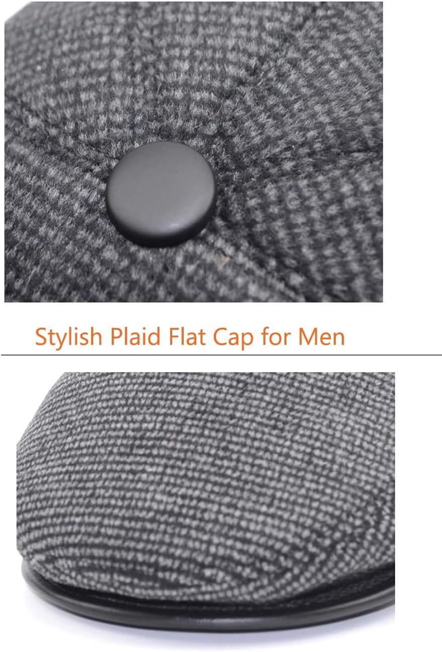 Men's Winter Flat Cap with Ear Flaps Wool Warm Newsboy Hat Derby Tweed Irish Cap Peaked Gatsby Beret Hat Grandad Driving Cap - Image 4