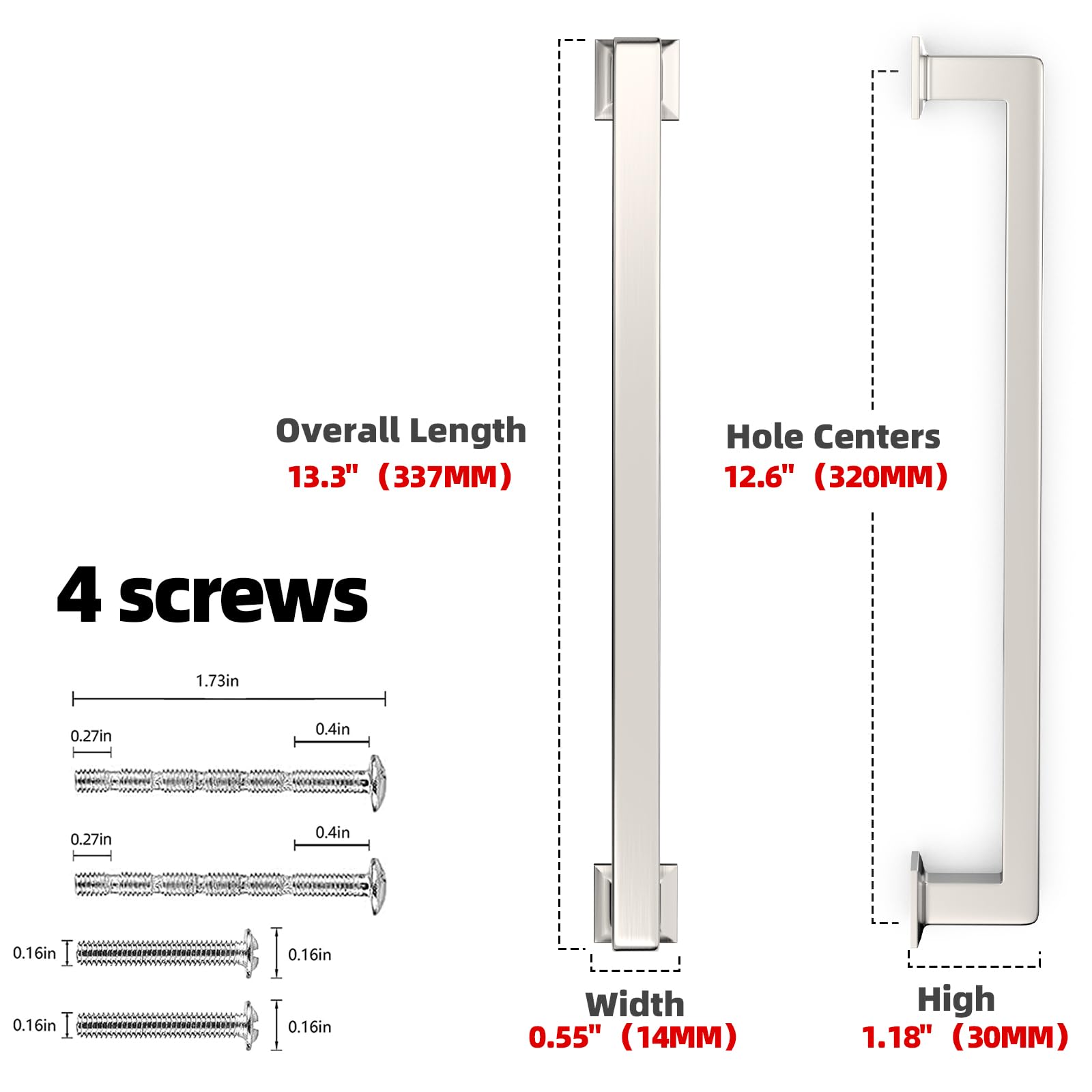 Schrankgriffe aus gebürstetem Nickel, 320 mm, für Küchenschränke, Schrank-Hardware für Schubladengriffe, 10 Stück