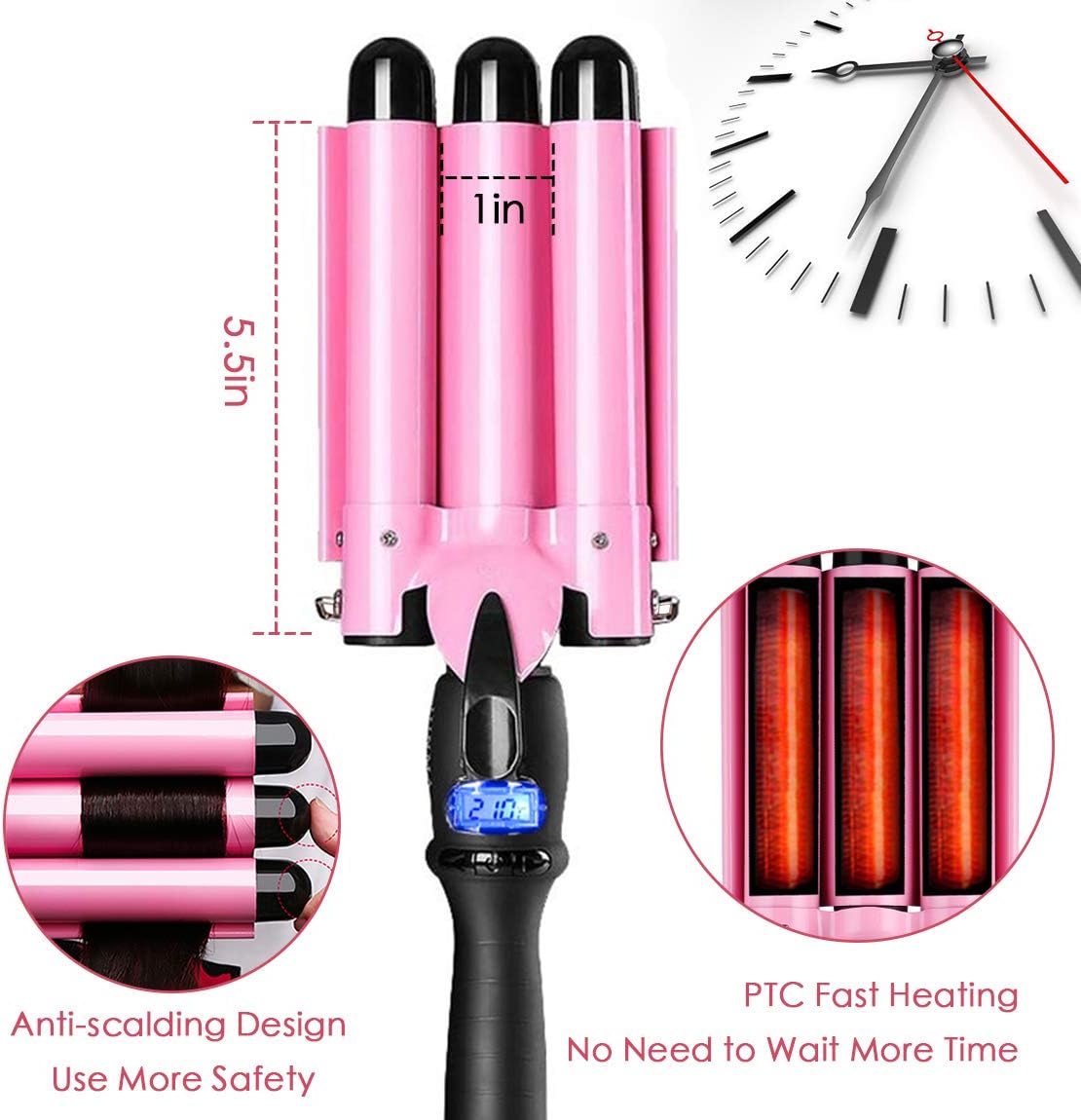 3 Barrel Curling Iron Hair Waver Curling Iron Fast Heating Ceramic Hair Waver Curler 25mm Hair Curling Wand (Pink) : Beauty & Personal Care