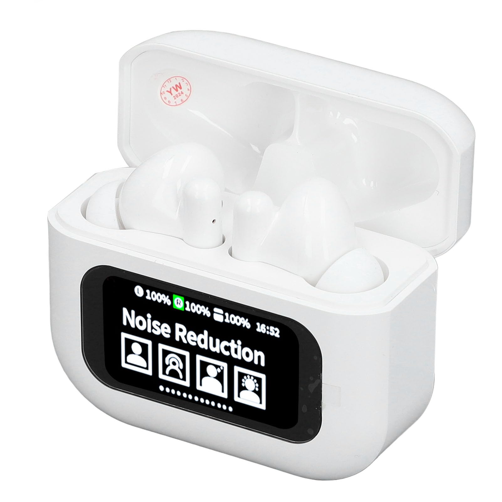 Auricolari Bluetooth wireless ergonomici Hi-Fi di qualità del suono con custodia touchscreen per sport e esercizio fisico, colore: bianco