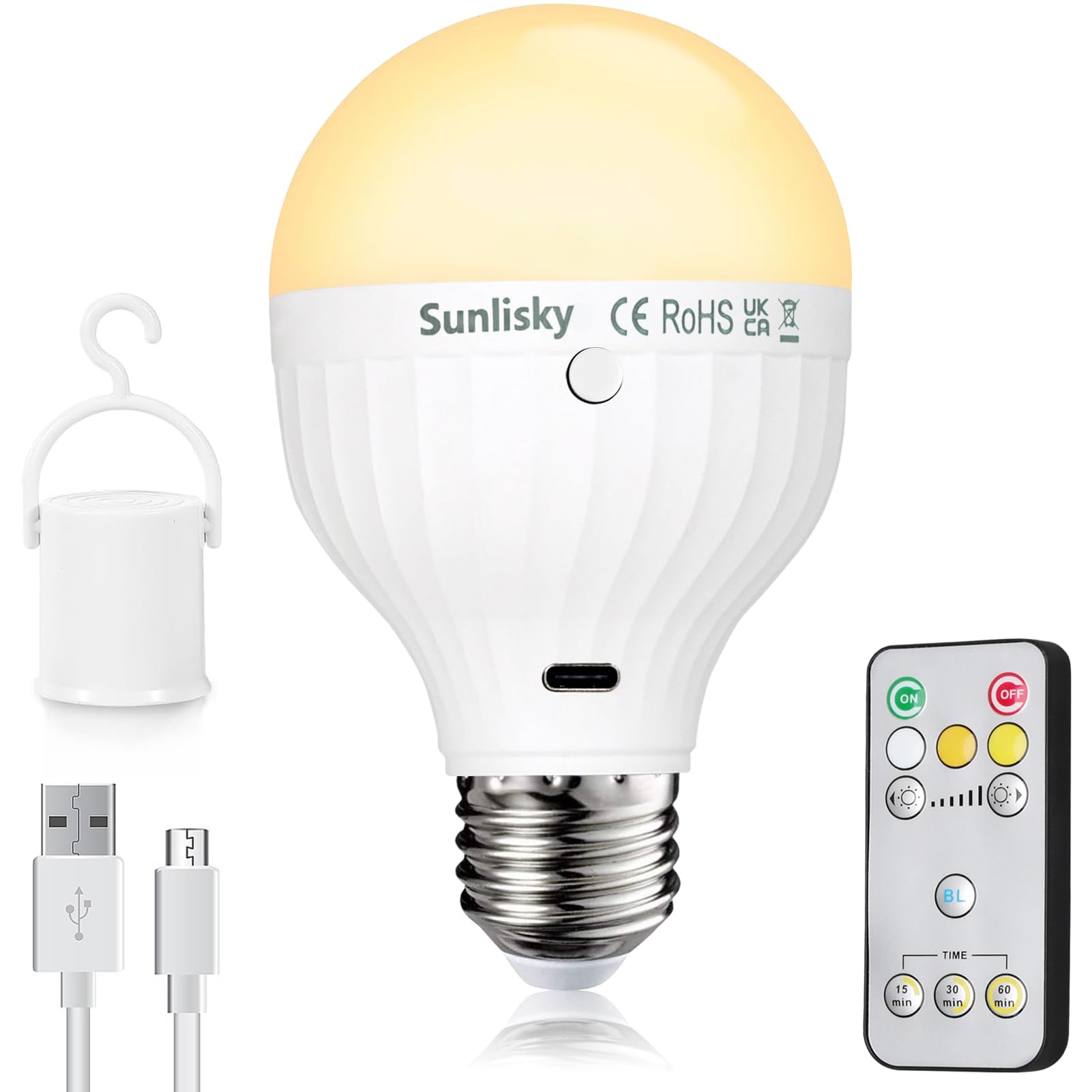 Ampoule LED E27 Avec Batterie Rechargeable - Télécommande, 7W, 3 Températures, Minuterie - Pour Camping, Urgence - 10