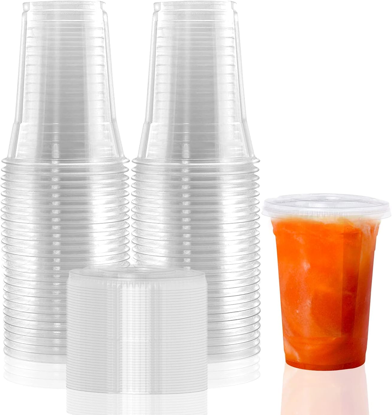 Lainrrew 50 Sets Clear Plastic Cups with Lids, Plastic