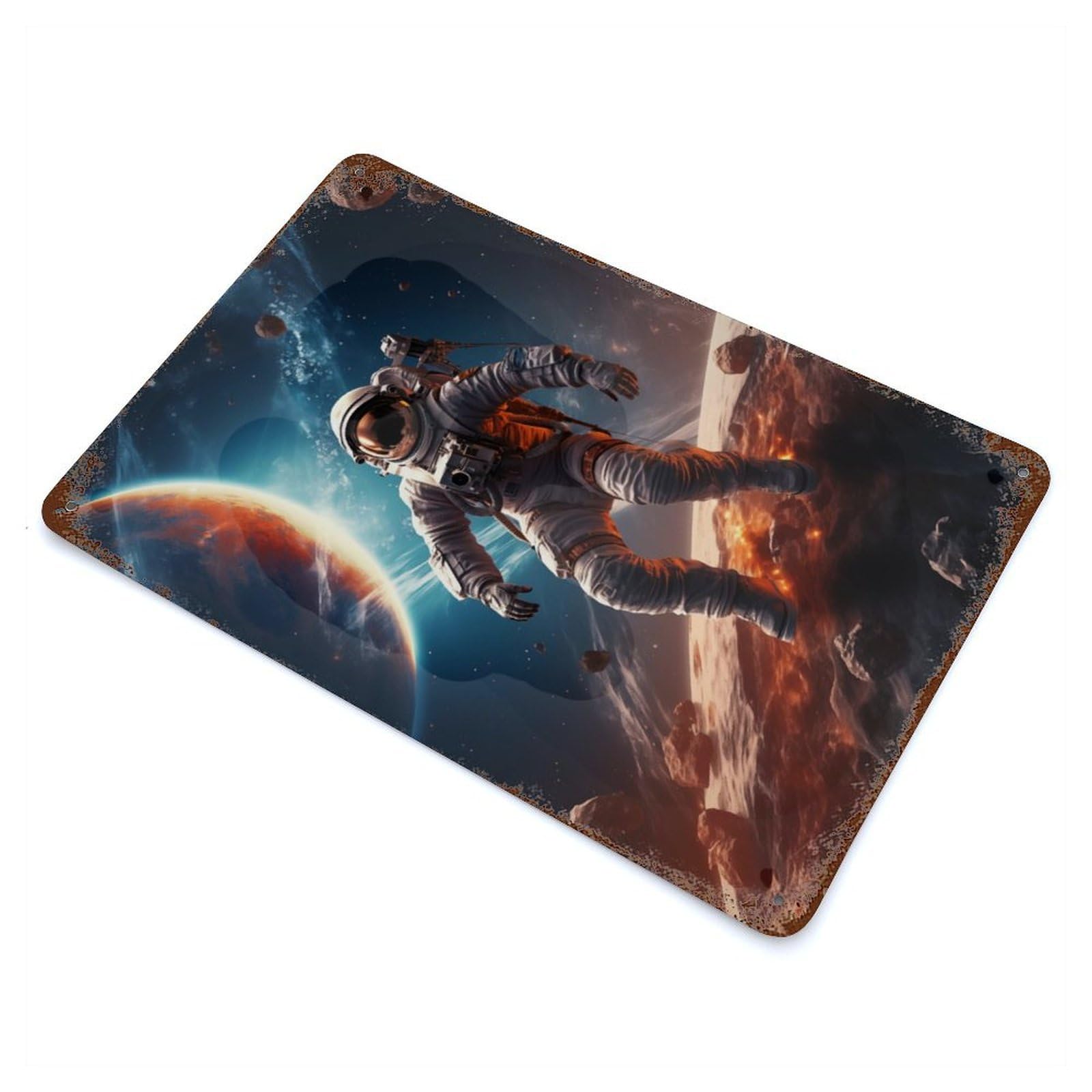Astronaut Galaxy Vintage Rust Metal Sign 11.8"x7.9", Ideal for Basement, Hobby Room And Garage Decor
