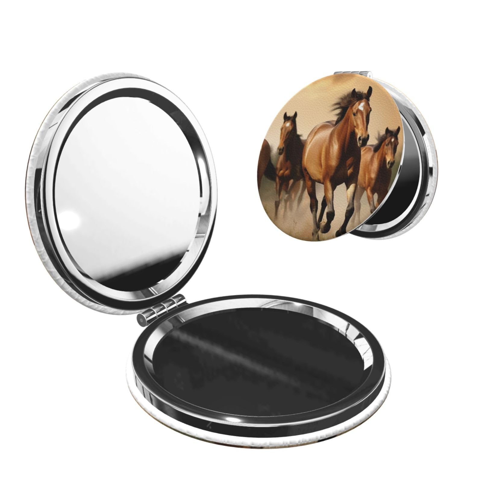 DWVTSLH Horses Compact Mirror for Purse, Double-Sided 2X/1X Magnifying Mirror for Women Men, Travel Makeup Mirror for Handbag, Handheld Vanity Mirror for Gift