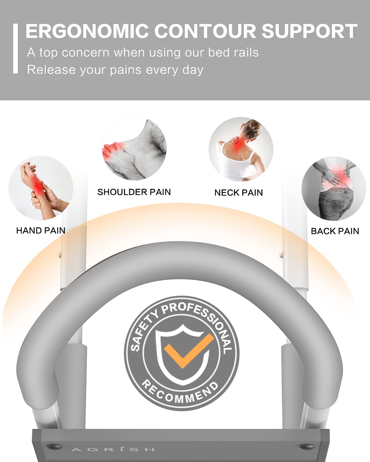 Agrish Bed Rails for Elderly Adults - with Motion Light & Storage Pocket, Bedside Assist Bar for Seniors Handicapped Pregnant- Medical Bed Handles w/Adjustable Lenth, Fit Any Bed