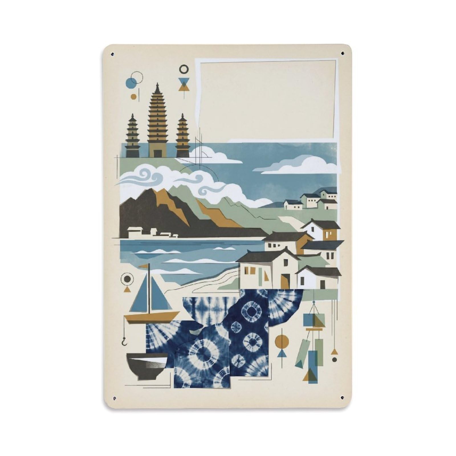 Okngb Style Heritage Mosaic Travel Dali Chinese Classic Cityscape Metal Tin Sign Plaque Wall Decor For Cafe, Man Cave, Club Bar, Office, Home Garden Round Metal Poster 8X12inch