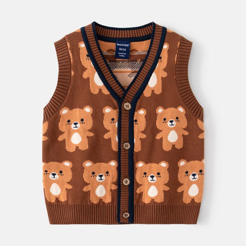 Toddler Baby Boys Girls Bear Cartoon Knitted Sweater Cardigan Vest V Neck Sleeveless Jacket Coats Little Kids Tops2