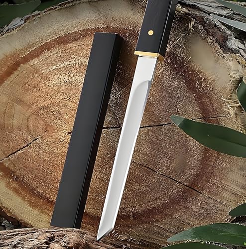 Image of Wizbiz Japanese Style Mini Pocket Katana Kitchen Knife with Sheath - Ebony Handle, Stainless Steel - Perfect for Fruit Vegetable Slicing,Chopping,Gifting & Restaurant Use