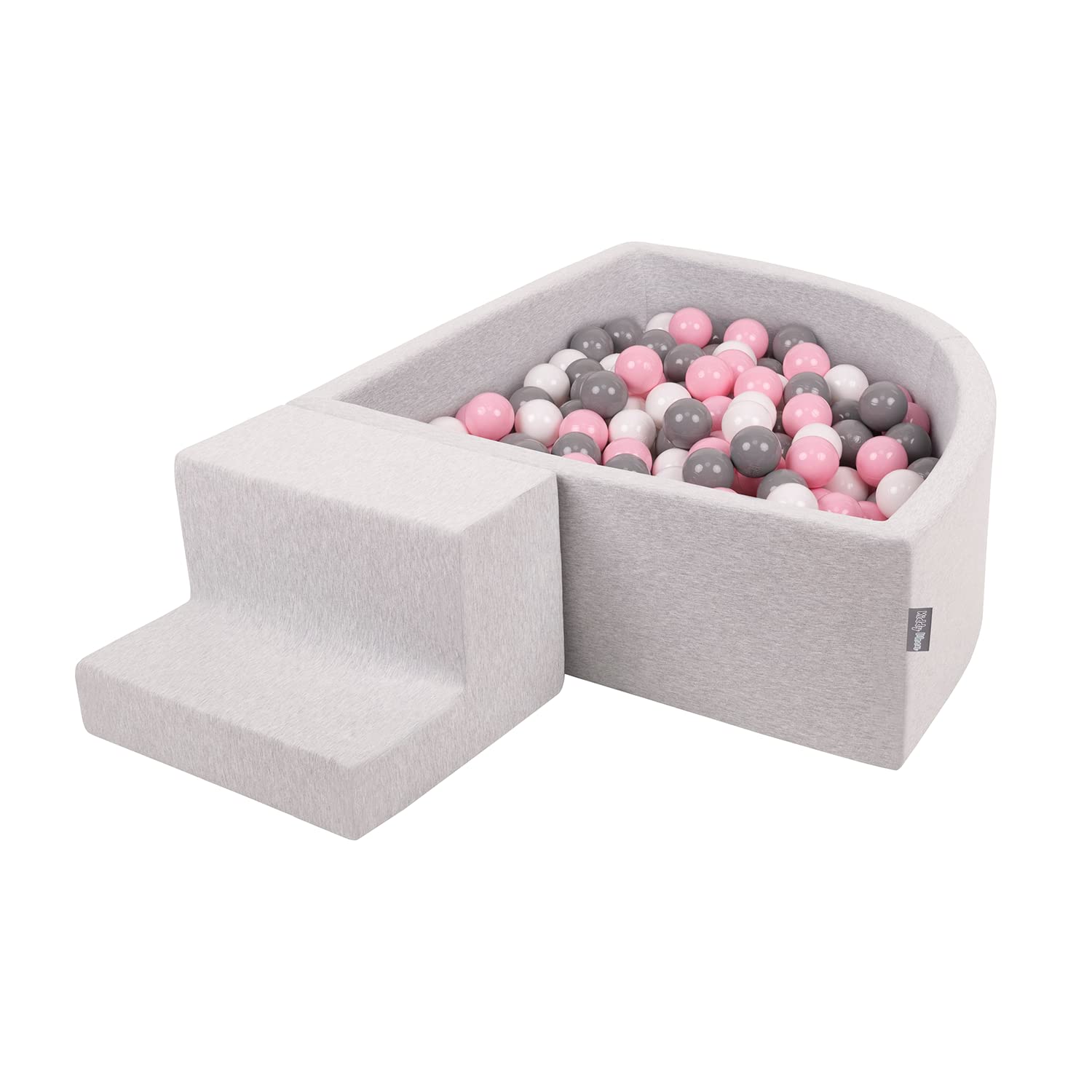 KiddyMoon Area di Gioco in Schiuma con Quarto Angolare Piscina di Palline (100 Palline) per Bambini, Grigioch:Bianco/Grigio/Rosa Chiaro