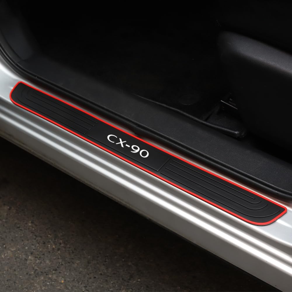 BOYOUS 4PCS PVC Soft Rubber Door Sill Protector Anti-Dirty Scuff Plate Cover Guard Sills Protector Trim,Welcome Pedal Protect for Mazda CX-90 CX90