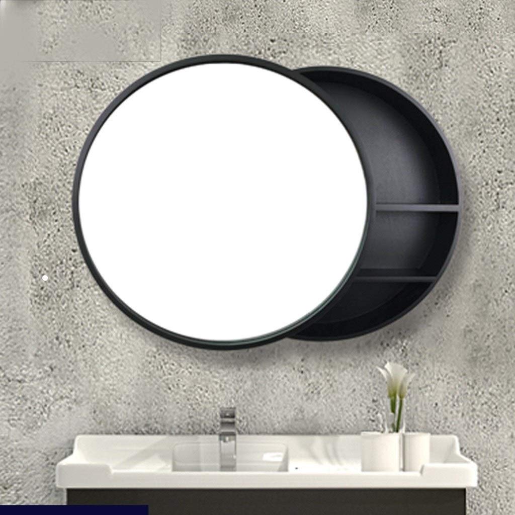 Armadietti a Specchio Bagno Specchio Rotondo per Il Trucco con ripiano Specchio Rotondo per Il Trucco Specchio a Parete con mobiletto portaoggetti Porta Scorrevole Telaio in Legno