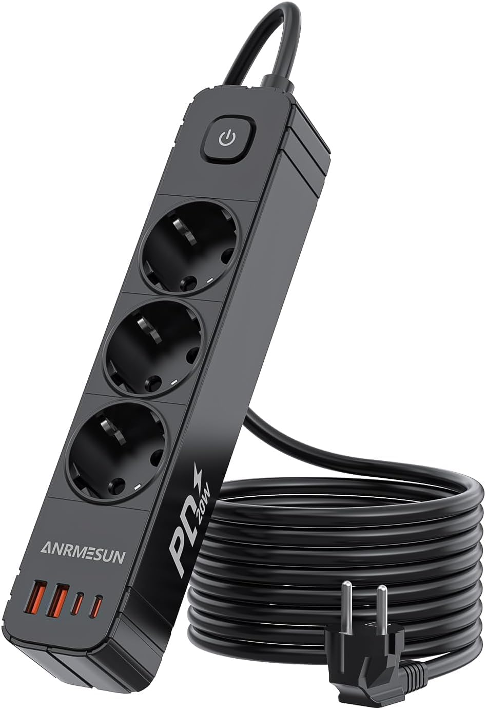 Regletas Enchufes con 3 Tomas y Interruptor, Enchufe Múltiple de Carga 2 USB A y 2 USB C (PD 20W), Protección Sobretensión, Cable 1.9m, Ideal para Viajes y Hogar — view 8