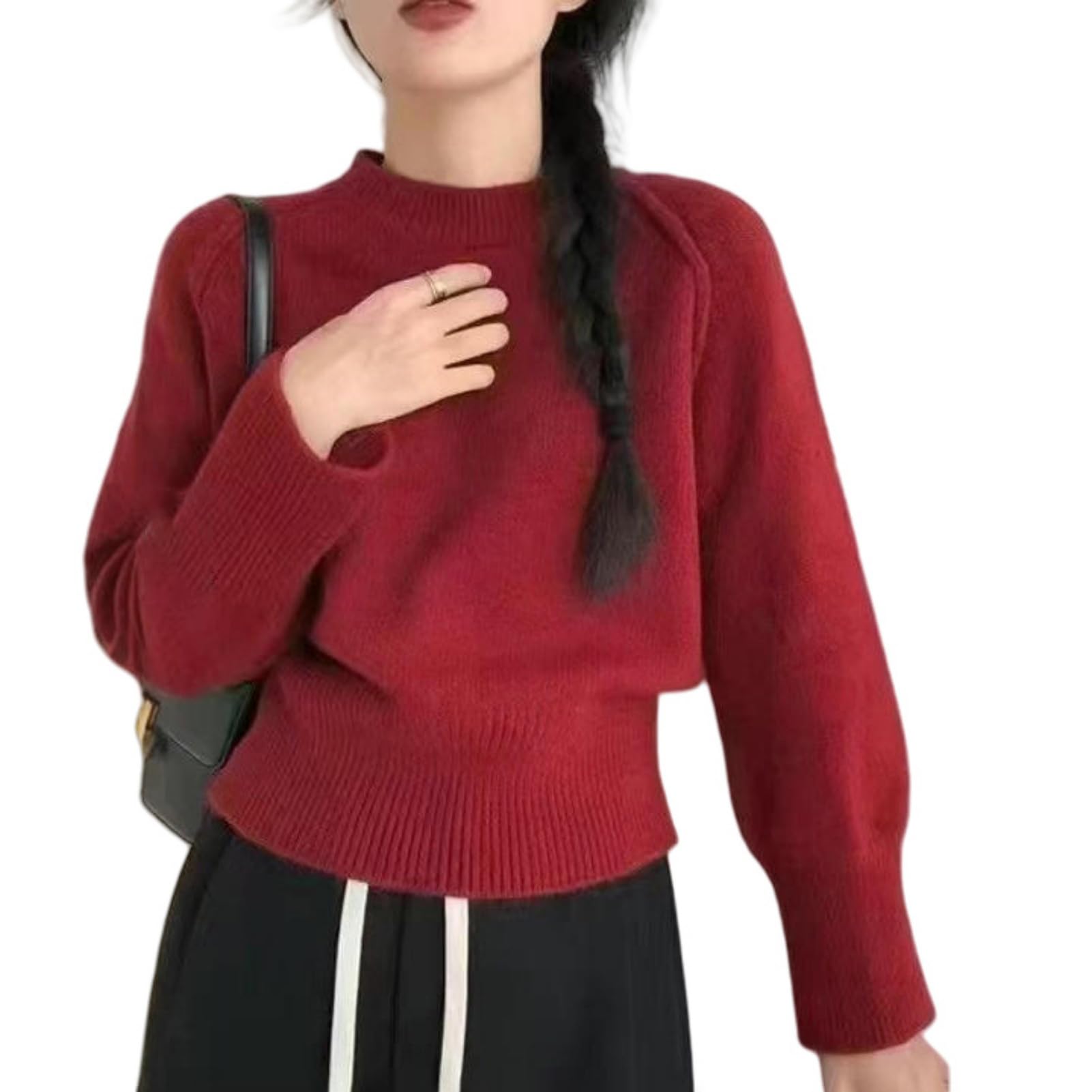 JYHBHMZG Womens Autumn Winter Korean Style Lazy Solid Color Long Sleeve Round Neck Inner Outer Wear Knit Sweater