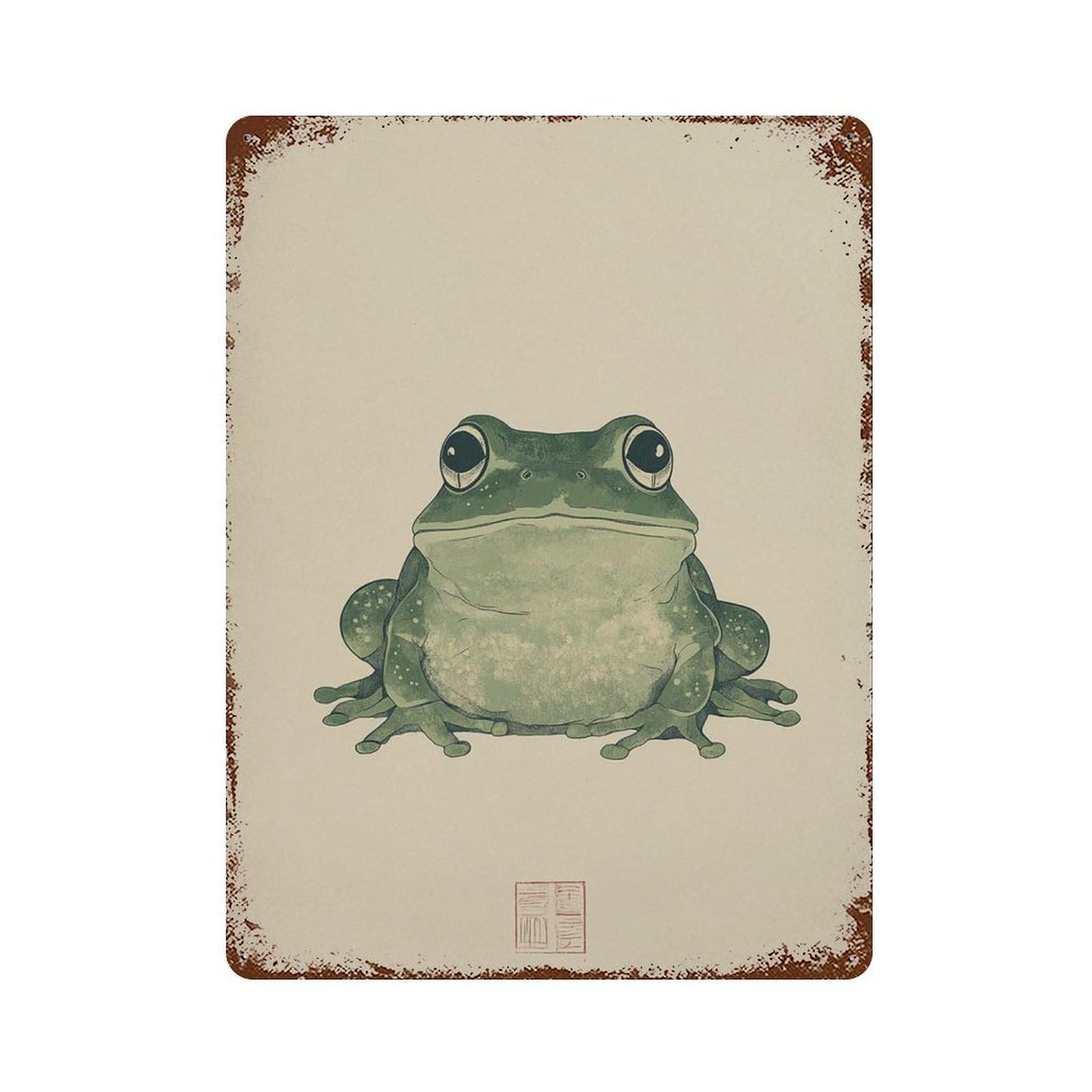 xiaoxiaoshen Japanese Frog Style Animal Traditional Nature with Green Woodland Wildlife Work Wall Decor Art Metal Tin Poster Modern Home Decor Art Home Bar Shop Decorations Vintage Sign 40x30cm