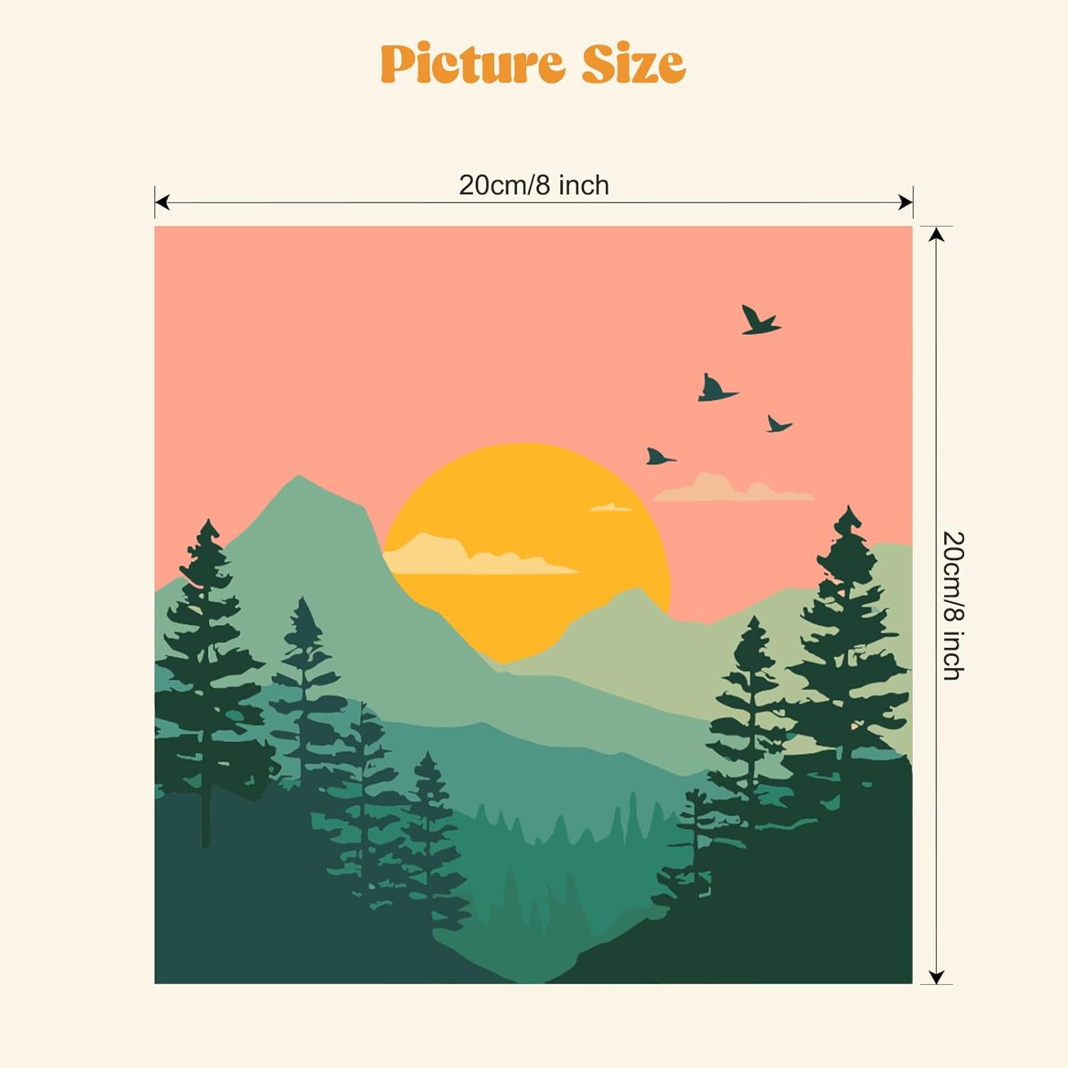 MXJSUA 4 Pack Sunset Mountain Paint by Numbers Kit with Framed Canvas for Ages 6-12 Kids, Paint by Numbers Kits for Children Beginners, Acrylic Oil Painting for Home Wall Decor Gift (8x8 inch)