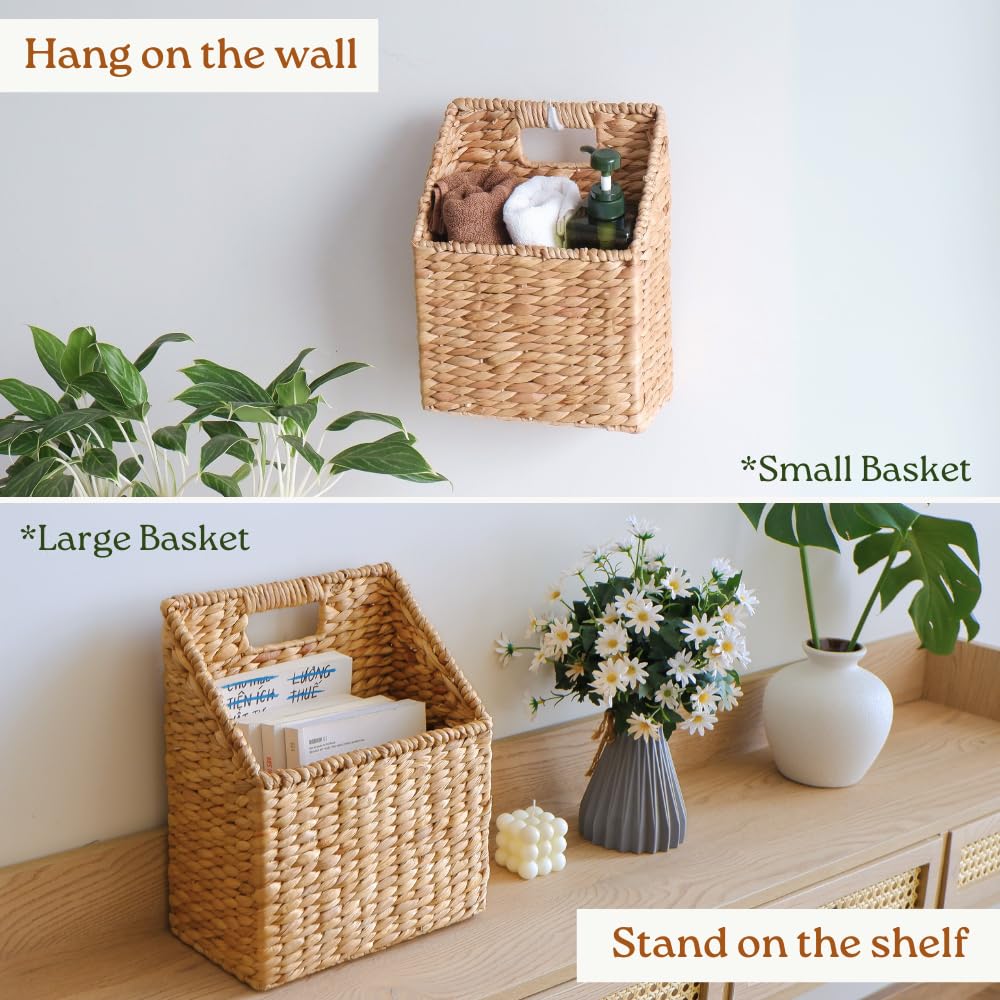 CHI AN HOME Set of 2 Wicker Hanging Storage Baskets, Handwoven Wall Baskets for Mail, Files, Books & Accessories, Wall-Mounted Organizer for Entryway, Kitchen, Office, Boho Farmhouse Decor - Image 2