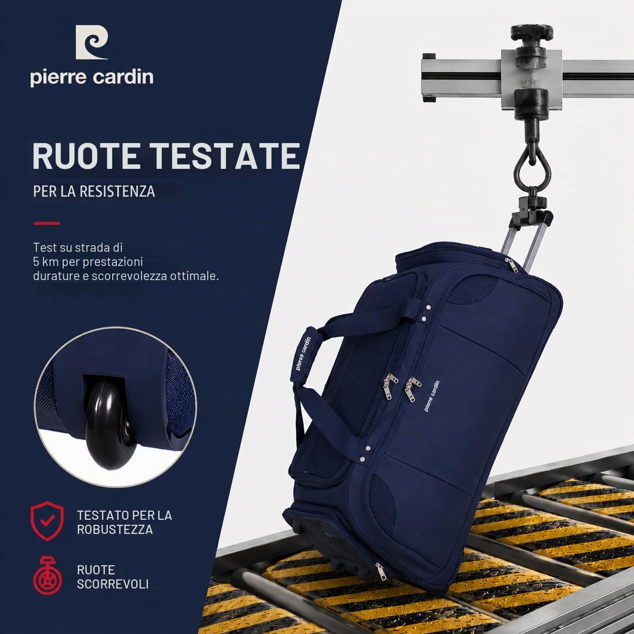 Pierre Cardin CL769 - Borsone leggero e grande con rotelle, resistente alle sollecitazioni, con rotelle e opzioni di trasporto, borsa da viaggio con ruote, Nero, Medium Navy 26", Custodia a rullo
