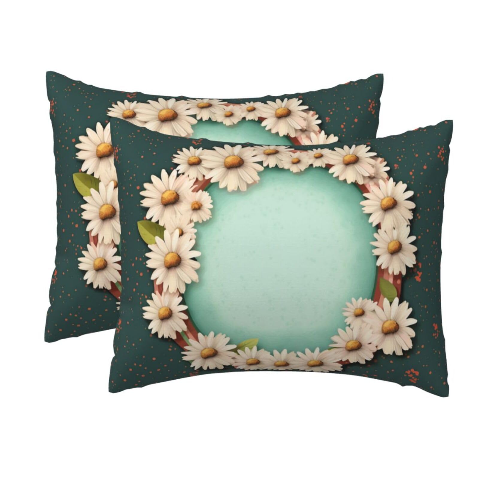 2 Pack Standard Size Pillow Cases for Hair and Skin Soft Breathable Pillow Case Covers with Hidden Zipper with Daisies and Frame Pillowcase 20x26 Inches Pillow Cover for Sleeping Gift