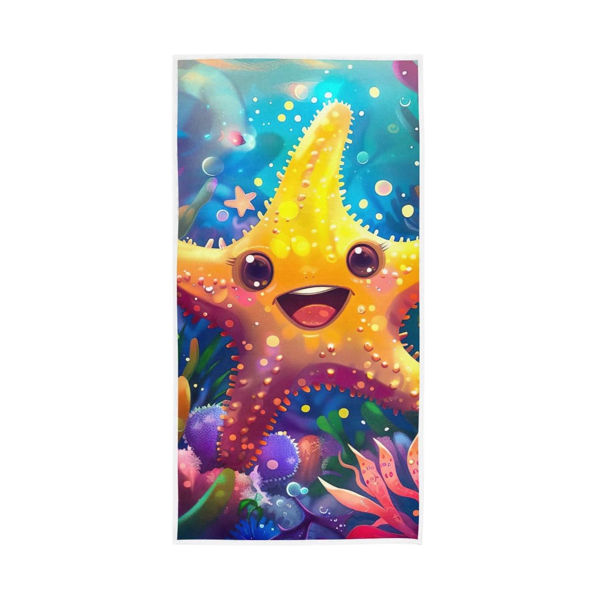 HUYGD Cute Smiling Starfish Hand Towel, 15 x 30 Inches, Soft Highly Absorbent Towels for Bathroom Gym Hotel