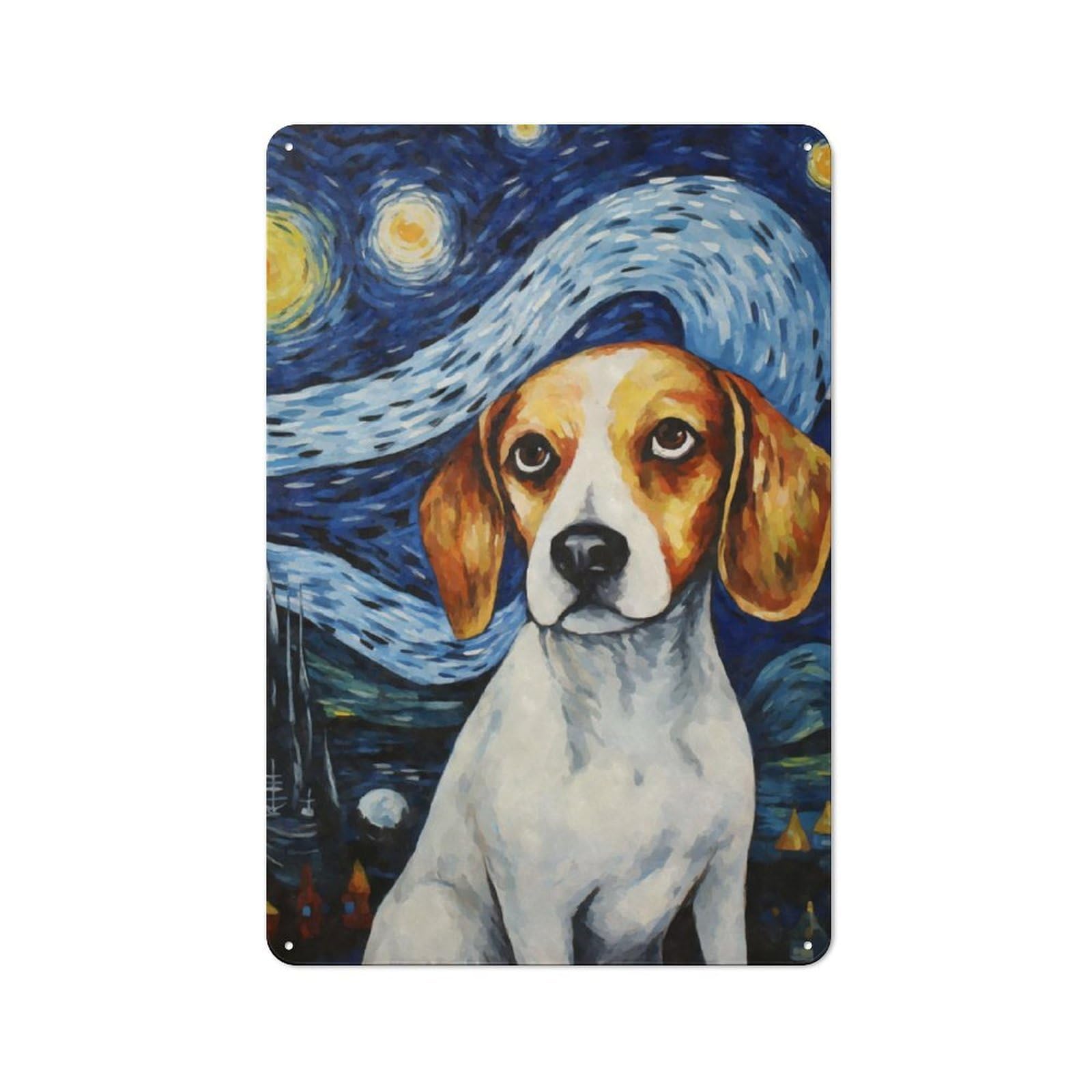 Junmoney Beagle Dog Starry Night Retro Metal Plaque 30X20cm For Lounge Or Reading Corner, Winter Wall Decor For Reading Corner Decorators