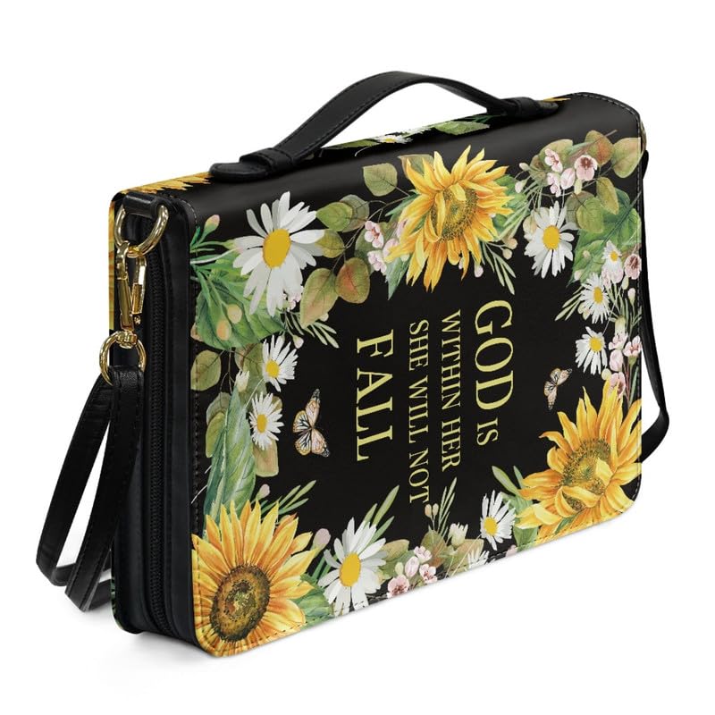 Kuiaobaty Sunflower Daisy Floral Leather Bible Bag Carrying Book Case for Women Men Girls, God Saying Flower Bible Cover Case with Inside Pen Slots — image 1