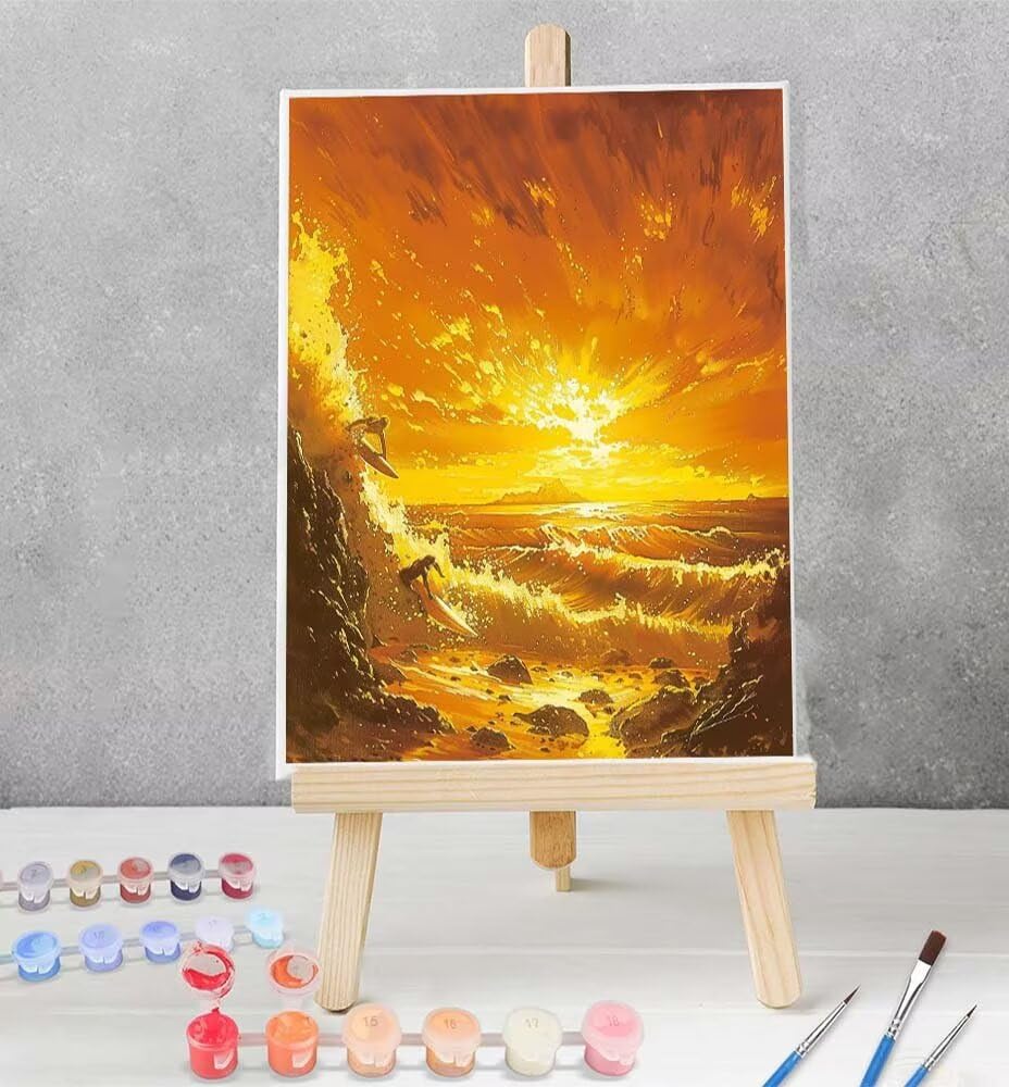 Malowanie według liczb, dla dorosłych, ocean, zachód słońca, zestaw "zrób to sam" dla dorosłych - malowanie po numerach, bez fałd, płótno z pędzlami, pigment akrylowy 100 x 135 cm, model YEYUMEOZ6-2