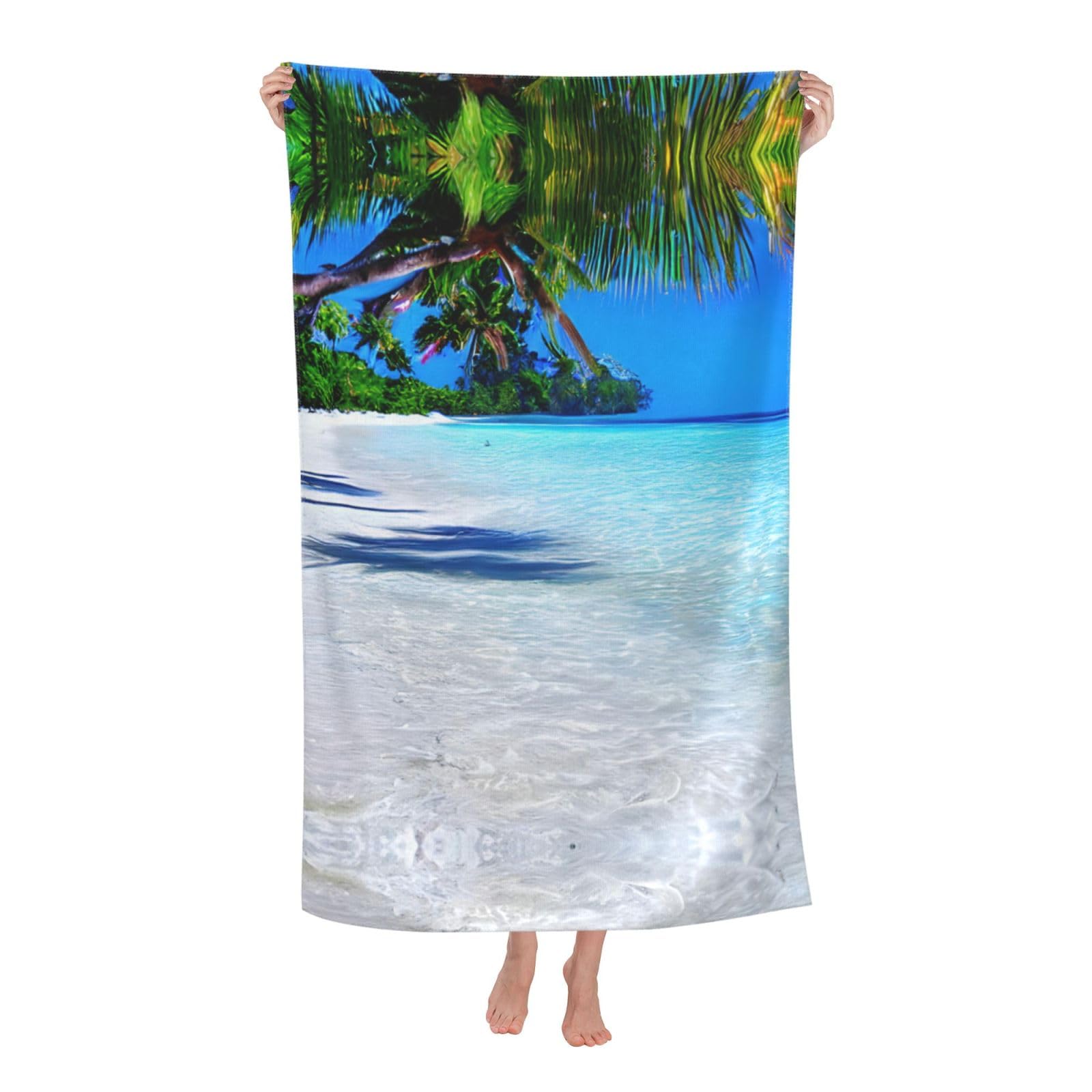 NImongt Tropical White Sand Beach And Ocean Print Oversized Adult Beach Towel For Travel Weekend Getaways Festivals Camping Trips