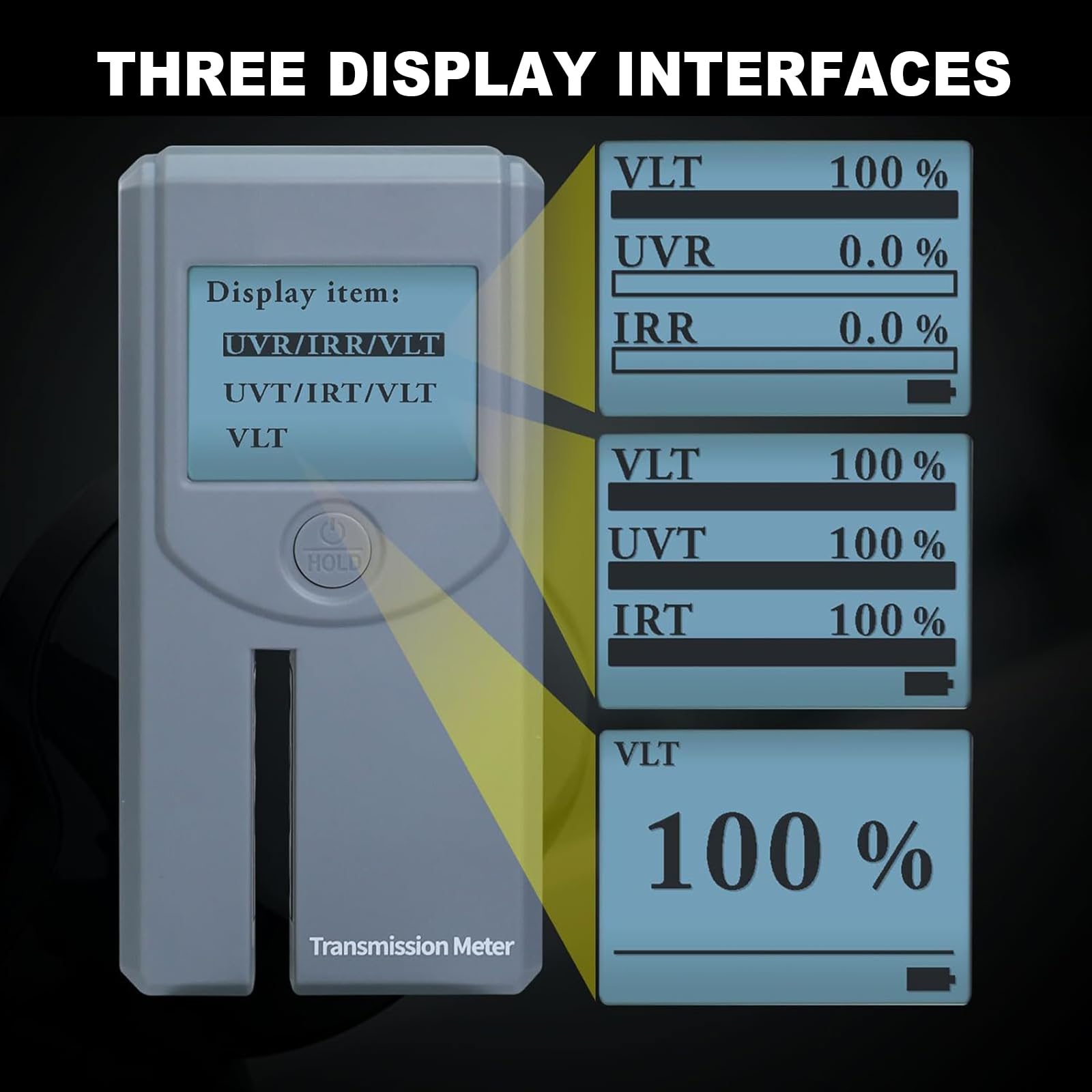 Misuratore di tinta LCD portatile, calibrazione automatica, misura la trasmissione VL/UV/IR e il rifiuto per la pellicola solare della finestra