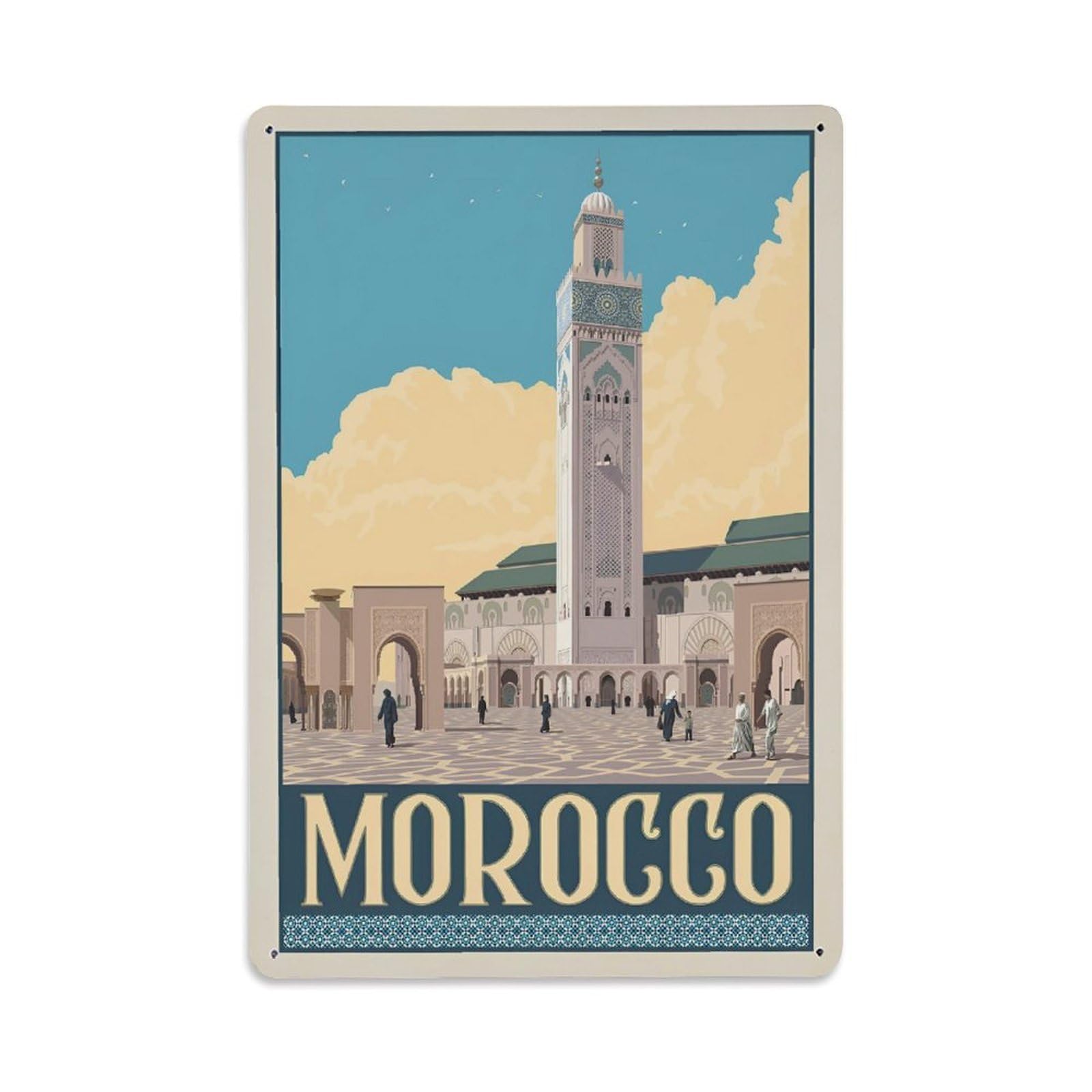 Vintage Travel Poster Morocco Metal Tin Sign Wall Decor for Cafe, Club, Garden Metal Poster 8x12Inch