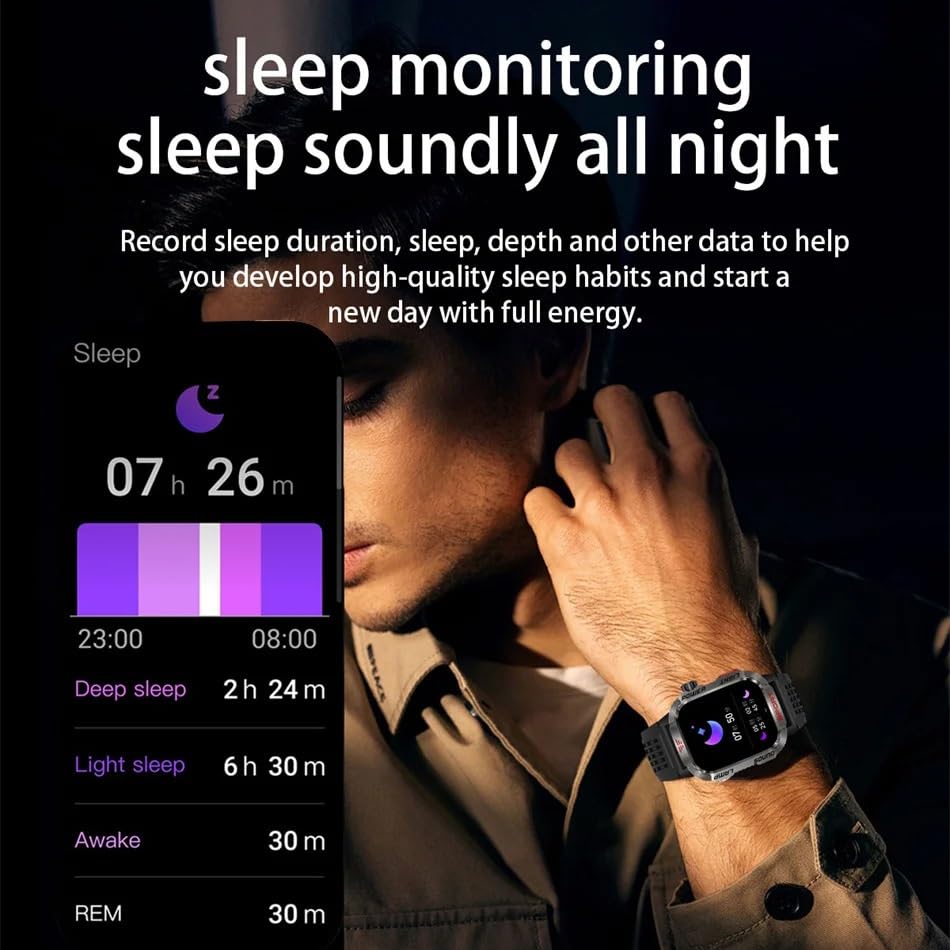 Dla Huawei Smart Watch dla Xiaomi wojskowy GPS inteligentny zegarek męski latarka kompas wodoodporny zewnętrzny sportowy tracker połączenia Bluetooth inteligentny zegarek (czarny silikonowy