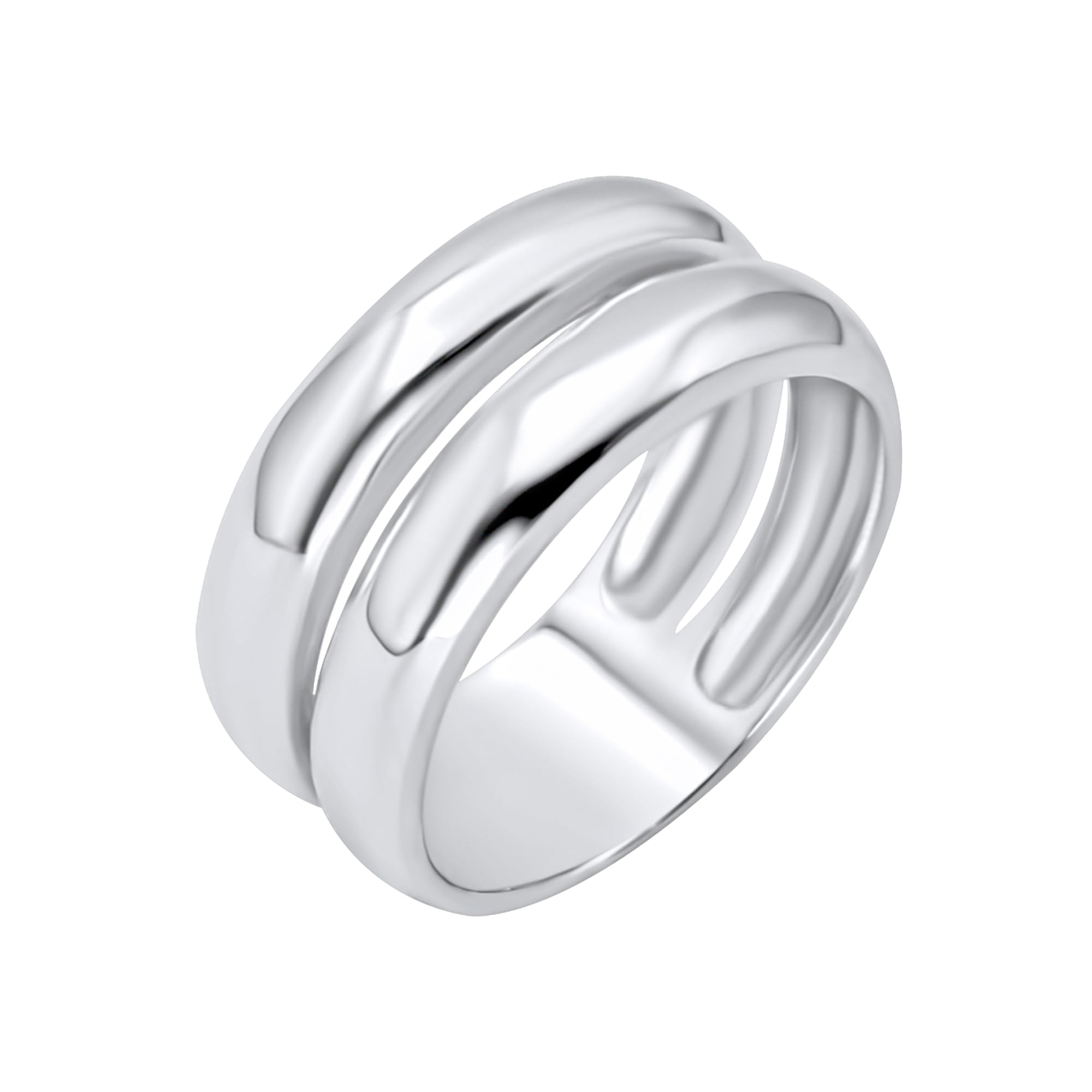 Silverly Anillo grueso de plata de ley con doble banda para mujer, banda ancha minimalista de plata 925 suave, joyería clásica simple de plata 925, diseño curvo moderno y atrevido, anillos de corte