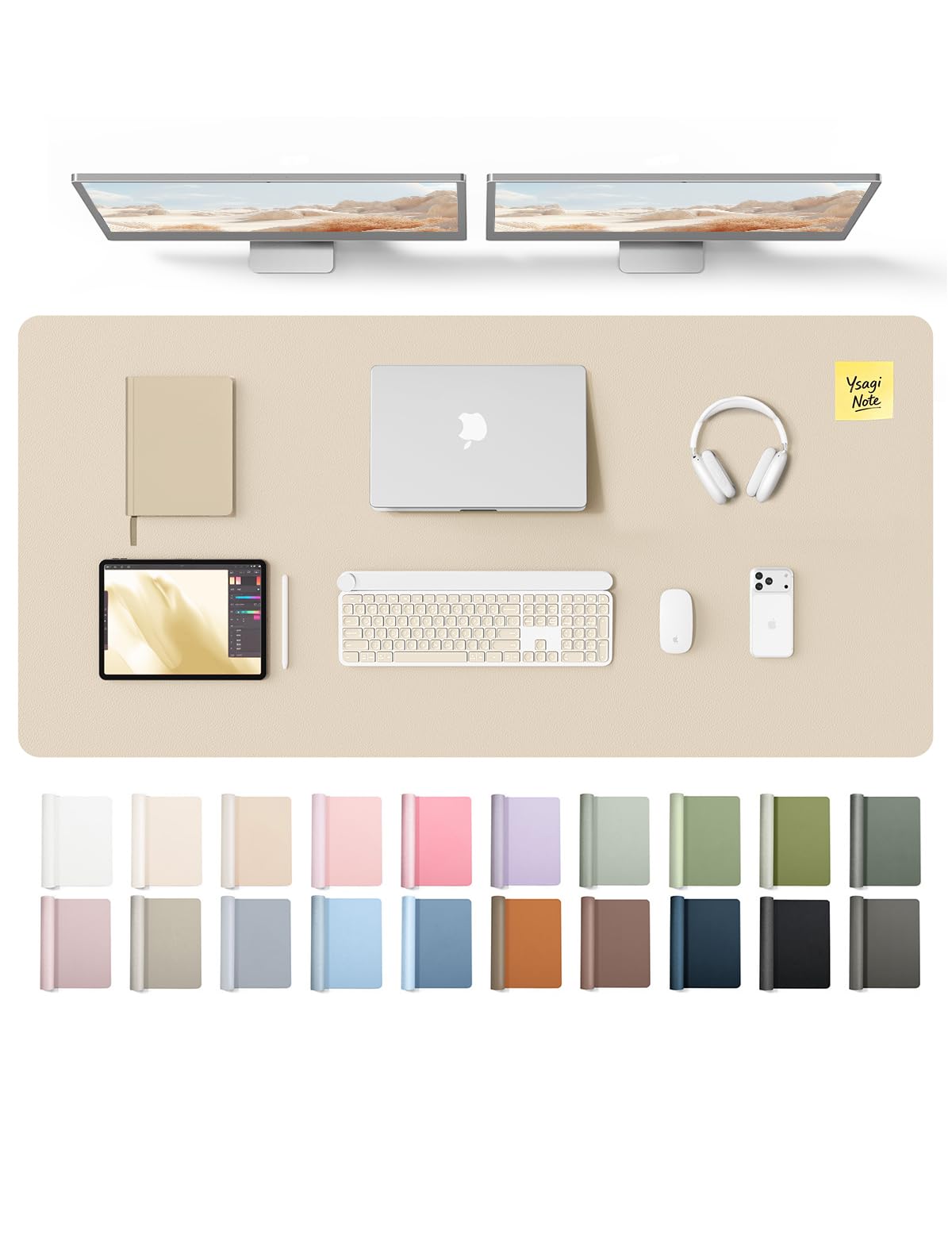 YSAGi Leather Desk Pad Protector, Office Desk Mat, Large Mouse Pad, Non-Slip PU Leather Desk Blotter, Laptop Desk Pad, Waterproof Desk Writing Pad for Office and Home (Eggshell, 55" x 24")