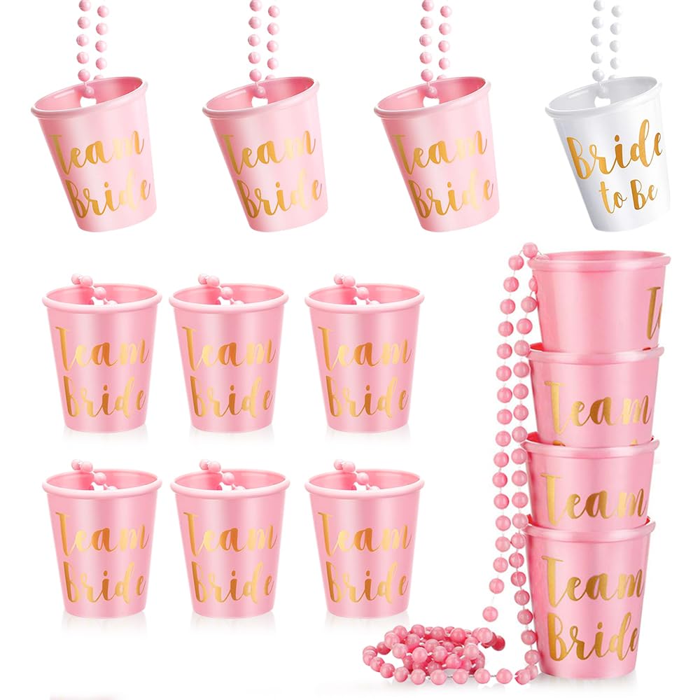 mizikuu 14 piezas Vasos de Chupito con Cadena,Tazas de Plástico para Novia Vasos de Chupito Jga Boda Decoraciones para Despedida de Soltero,Collare para Mujer, Feste de Despedida de Soltera