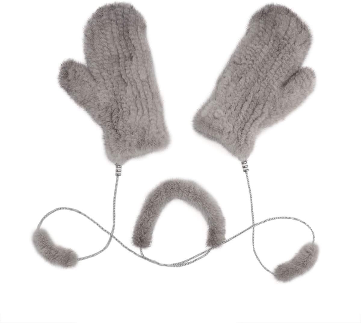 surell Mink Fur Mittens w Removable Rope String - Soft Winter Gloves - Luxury Cold Weather Clothing Accessory - Women