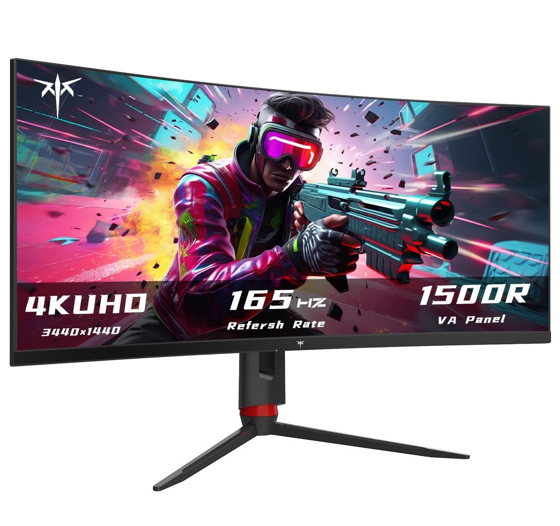 KTC 34 Inch Curved Ultrawide Monitor, UWQHD (3440 x 1440) 180Hz Gaming  Monitor, Adaptive Sync, 21:9 VA Panel 1500R, 1ms MPRT, HDR10, 2 x DP 1.4 ...