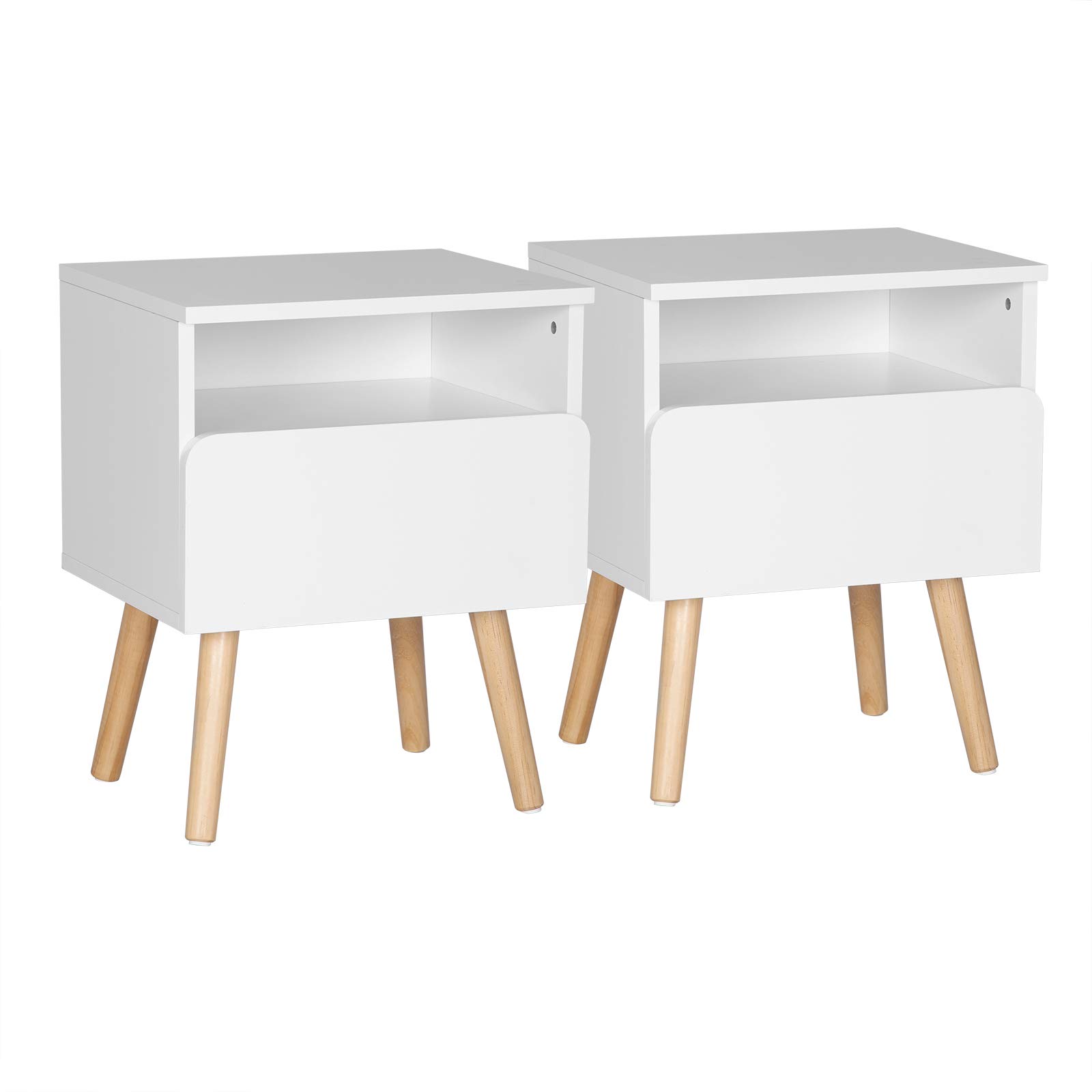 WOLTU® TSR58ws-2 stolik nocny, z szufladą i otwartą półką, z nogami, drewno, biały, 40 x 33,5 x 50 cm (szer. x gł. x wys.), 2 szt