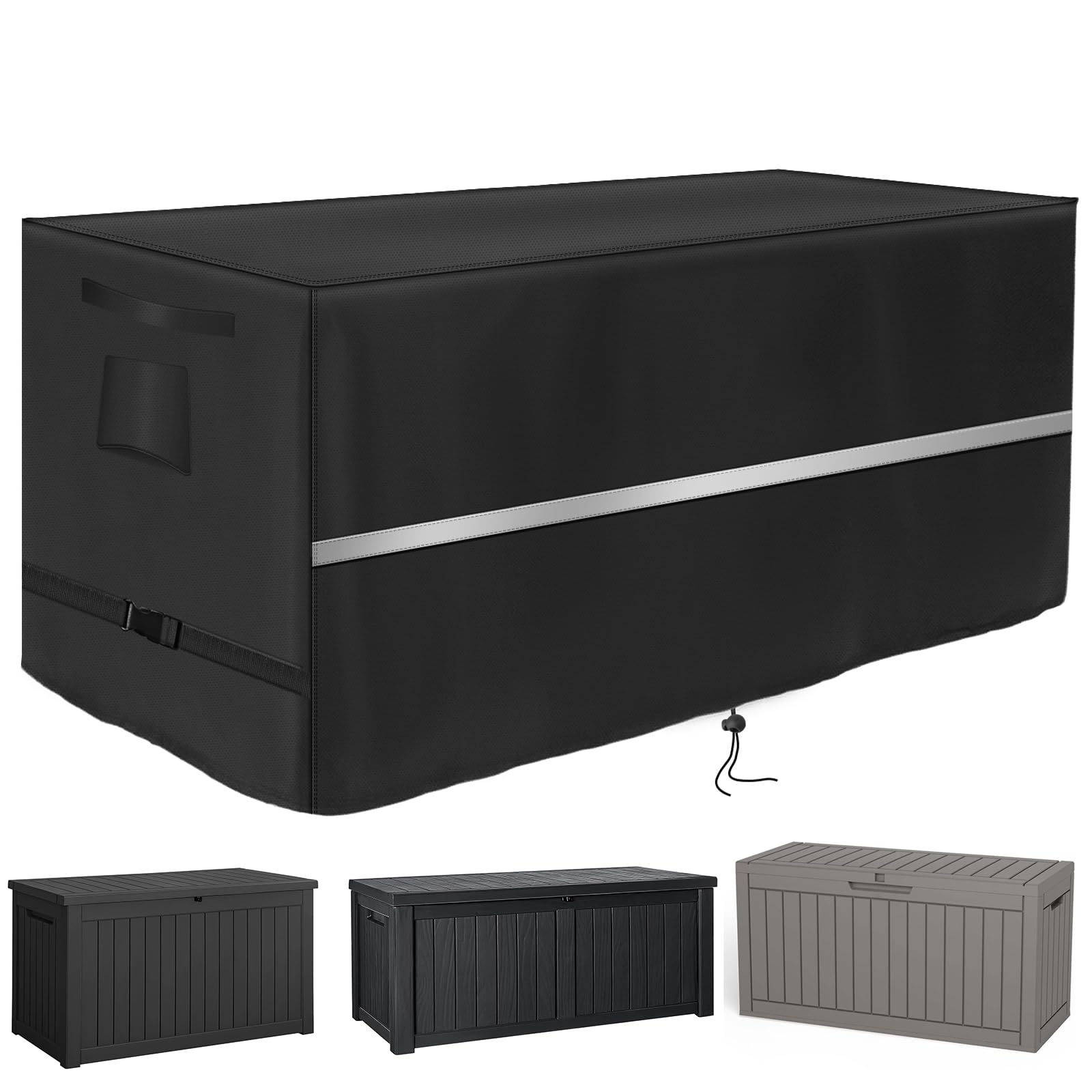 Deck Box Cover Heavy Duty Waterproof Deck Box with Handle, Outdoor Large Storage Box Cover Patio Rectangular Bench Covers (60 x 34 x 35 inch)