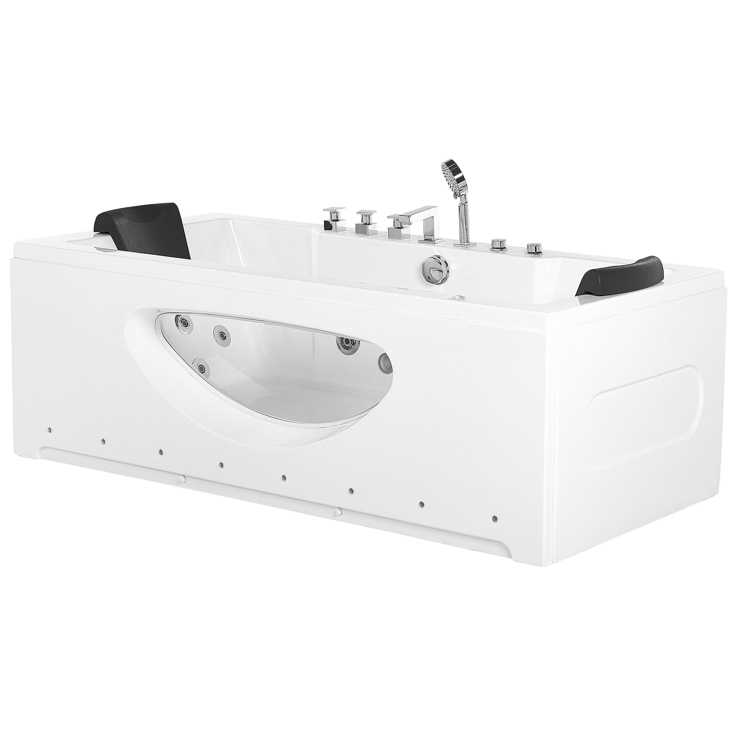 Baignoire Balnéo de Forme Rectangulaire en Acrylique Blanc Vitré et LED Multicolore 2 Appuis-Tête et une Capacité de 197 Litres Beliani