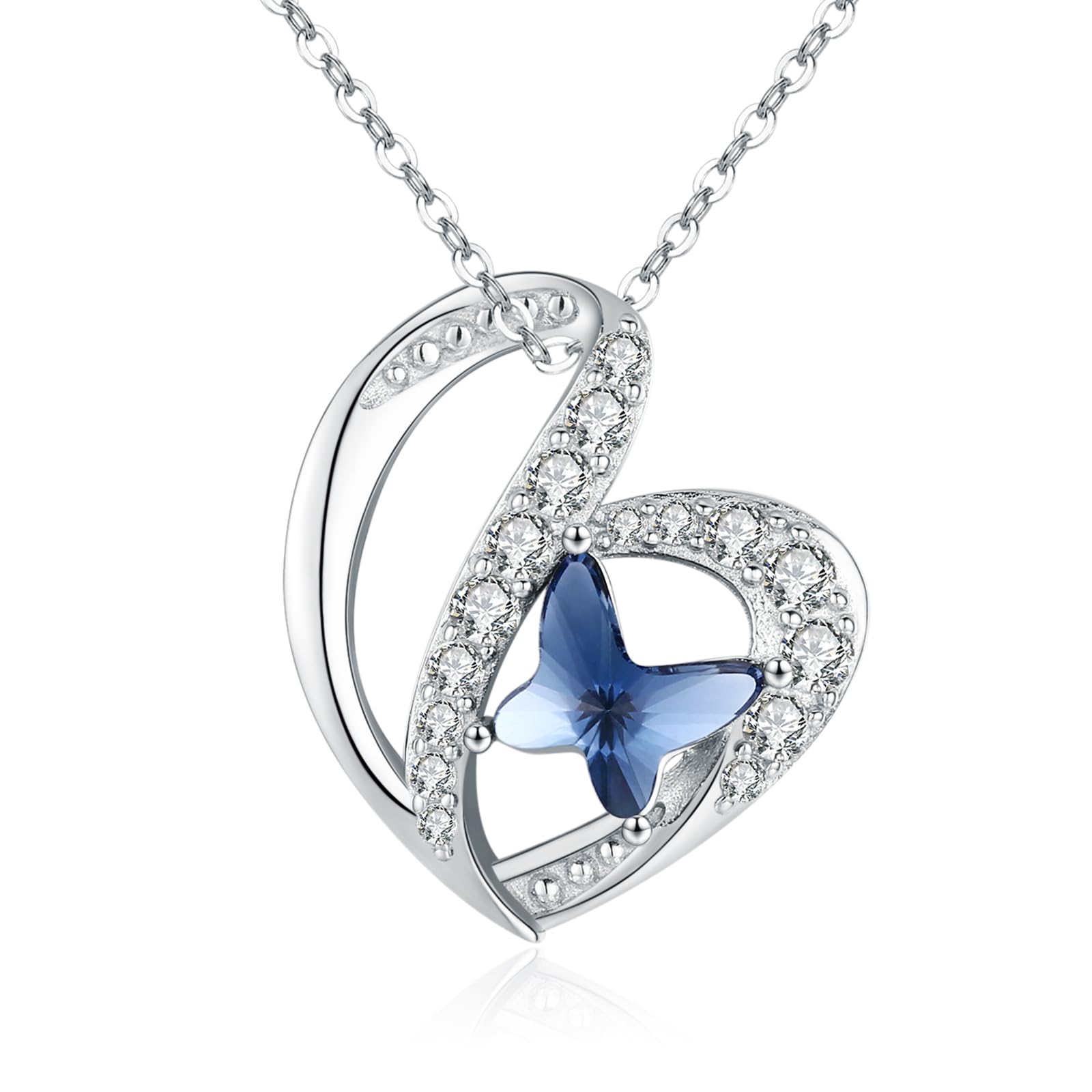 TANGPOET Cadena Collar de mariposa de plata de ley 925 con colgante de mariposa de cristal, joyería de cumpleaños para mujeres y niñas, Plata esterlina