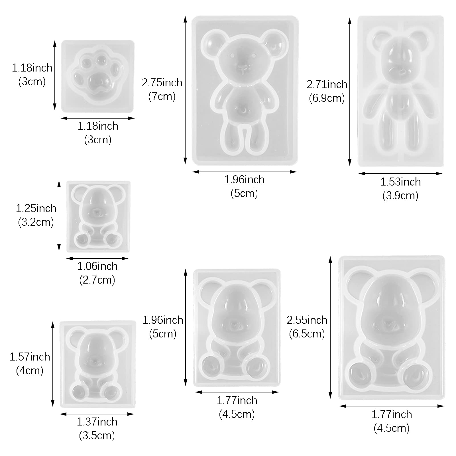 7-teiliges 3D Bärenpfoten Silikonformen Set – Für Epoxidharz, Fondant, DIY Deko & Backen