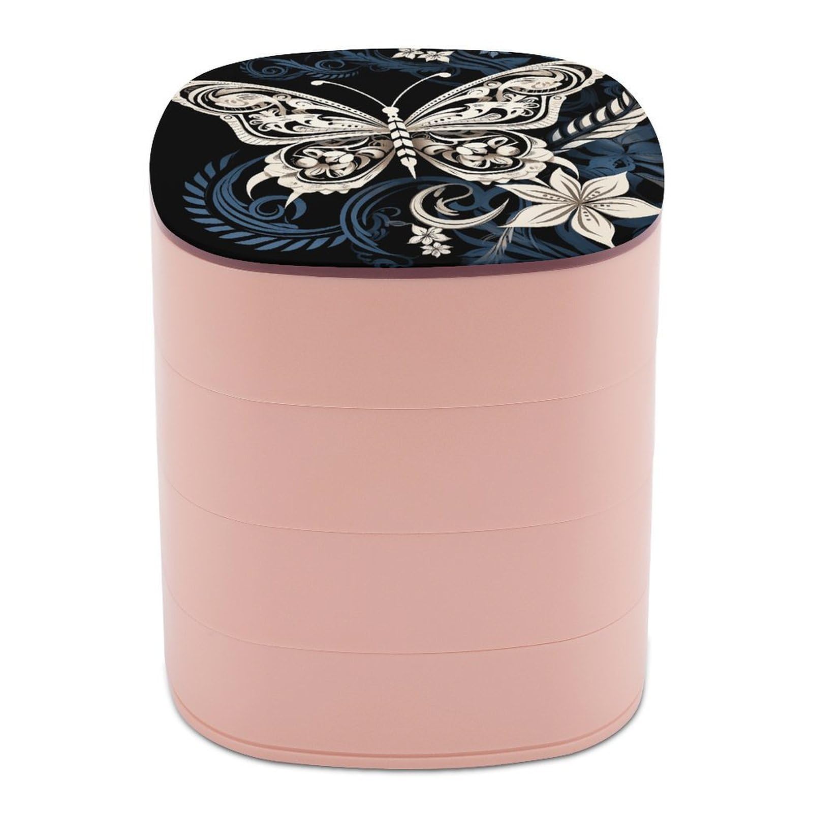 FekiLoot Rotating White Butterflies And Tribal Jewelry Box Large Capacity Jewelry Organizer with Mirror 4 Tier Hoop Ring And Earring Holder With Lid Small Travel Jewelry Case for Women