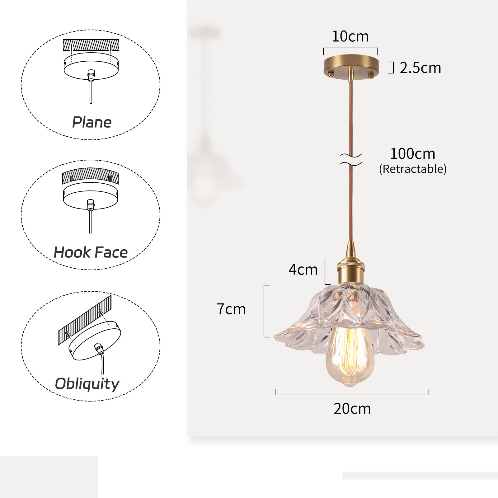 Zestaw 2 Żyrandole Wiszące Vintage Żyrandol Industrialny E27 Kreatywna Lampa Kwiatowa z Przezroczystym Parasolem Szklanym Żyrandol Sufitowy Dekoracyjny do Kuchni Jadalni Sypialni