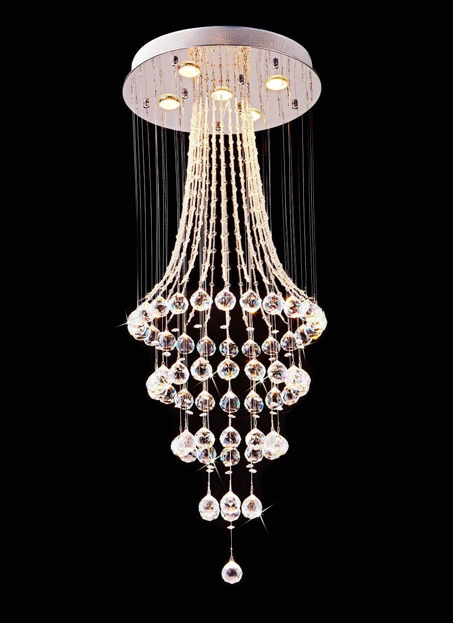 CRYSTA WORLD K9 4 Watts Crystal Chandelier Light Fixture,Warm White,Round