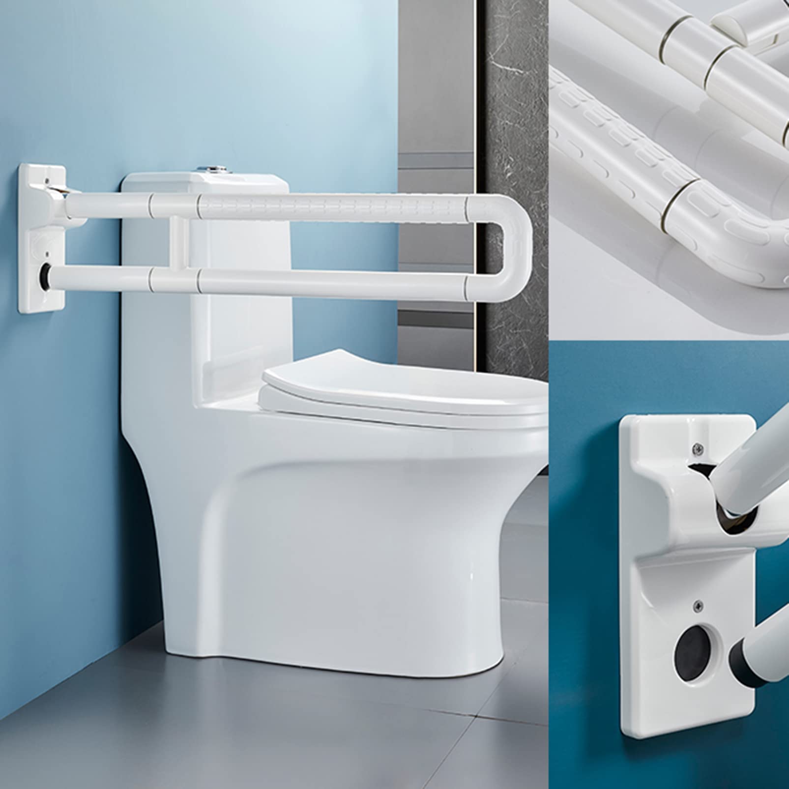 Maniglione ribaltabile sicurezza Antiscivolo Maniglione di Sostegno da Bagno bracciolo pieghevole Maniglia Di Supporto Adatte A Persone Anziane Con Disabilità persone anziane (60cm,Bianco)