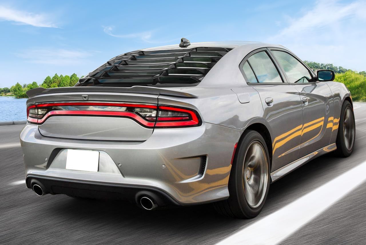 IKON MOTORSPORTS Rear Window Louver Compatible with 2011-2023 Dodge Charger, IKON Style Gloss Black Rear Vent Cover Windshield 2PCS, 2012 2013 2014 2015 2016 2017