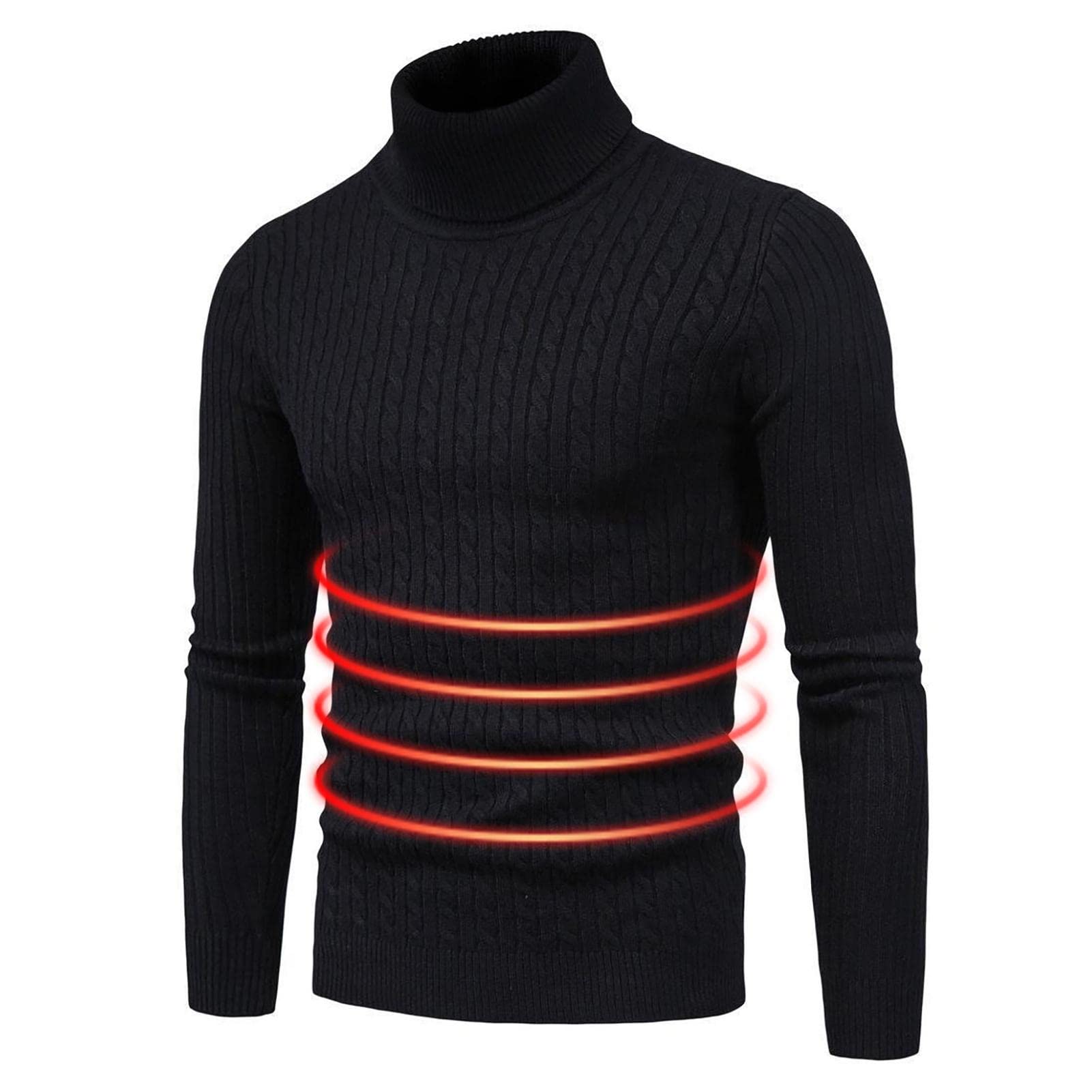 Teksome Slim Fit Turtleneck Sweater Men - Men's Slim Fit Turtleneck Sweater,Casual Twisted Knitted Turtleneck Pullover Sweaters for Men Black