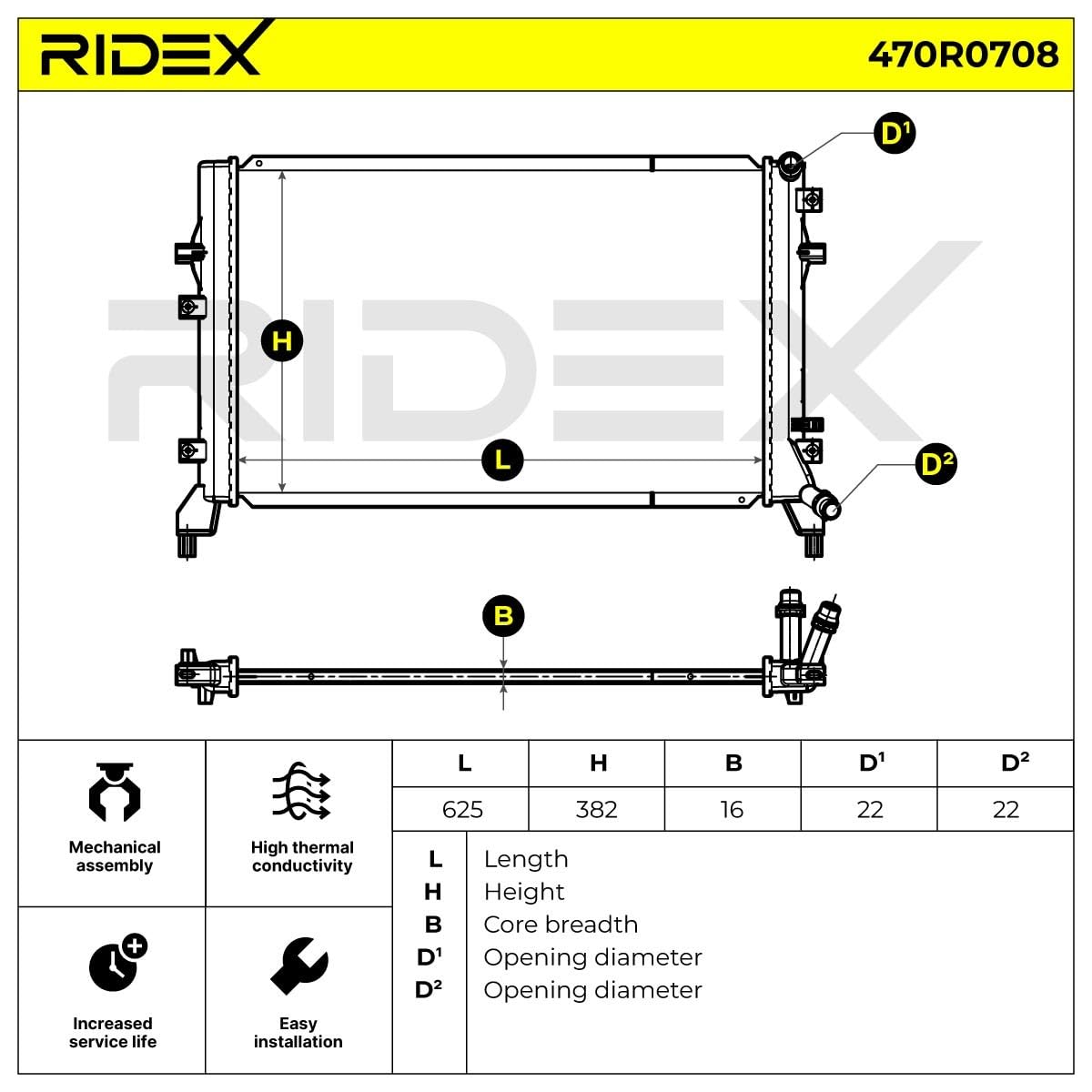 RIDEX 470R0708 Radiador refrigeración del motor Compatible con VW Golf 7 Hatchback 5G1, BQ1, BE1, BE2